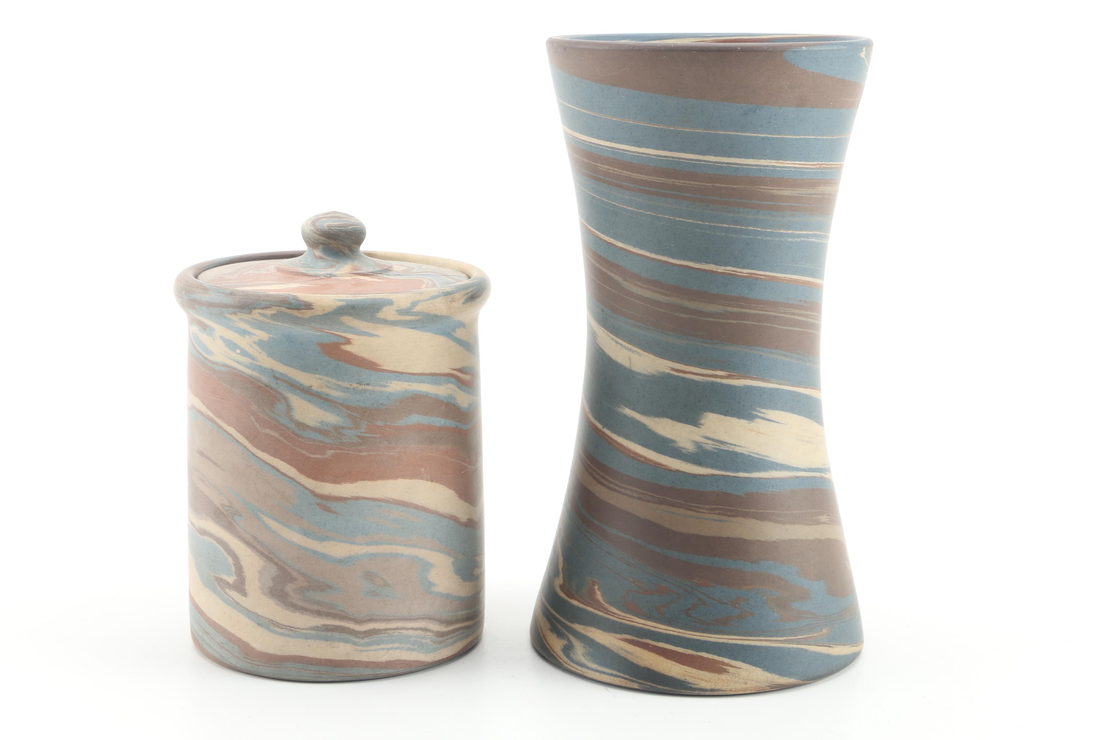 Early 20th Century Niloak Pottery "Mission Ware" Vases and Lidded Jar