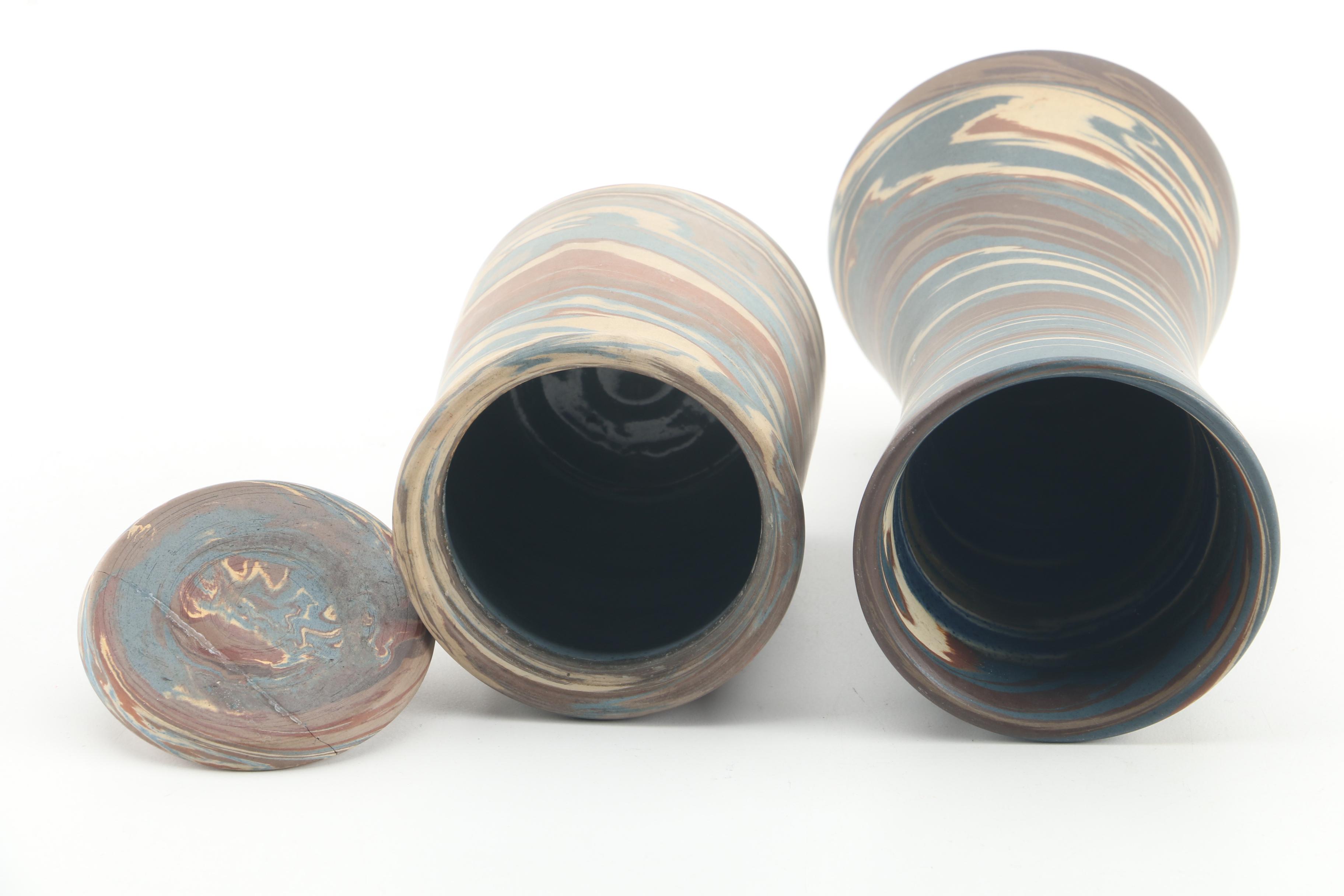 Early 20th Century Niloak Pottery "Mission Ware" Vases and Lidded Jar