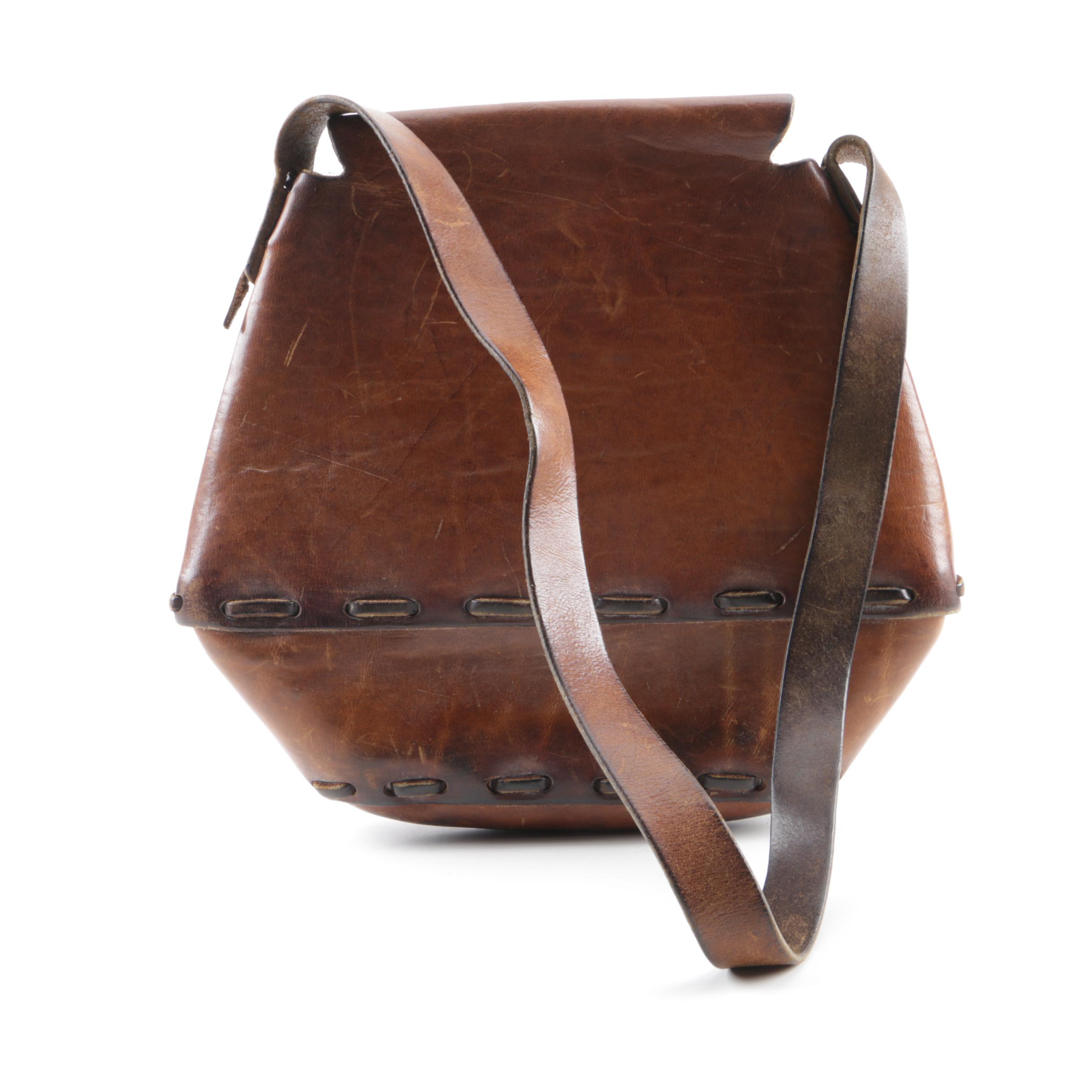 Vintage Handmade Brown Leather Shoulder Bag