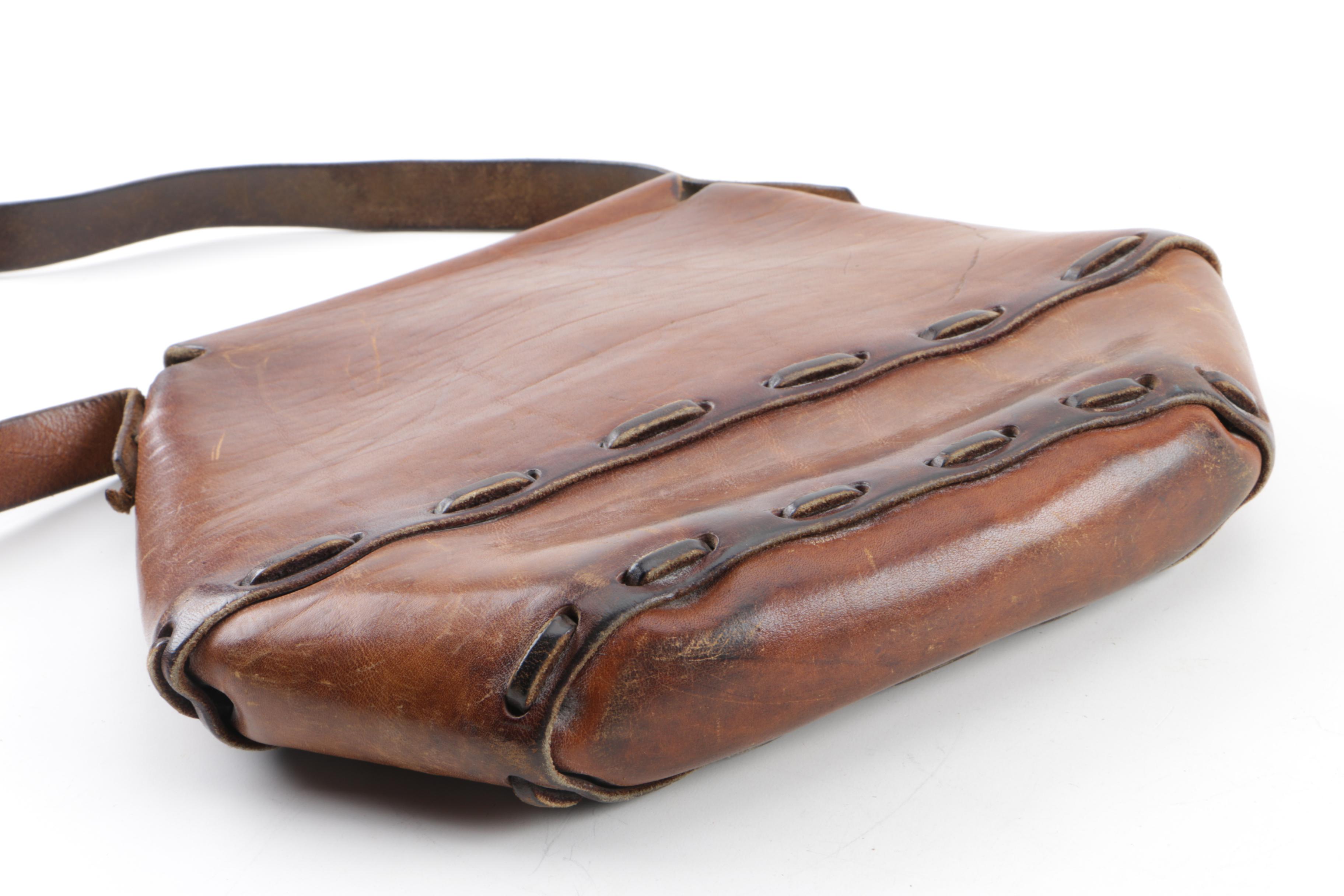 Vintage Handmade Brown Leather Shoulder Bag