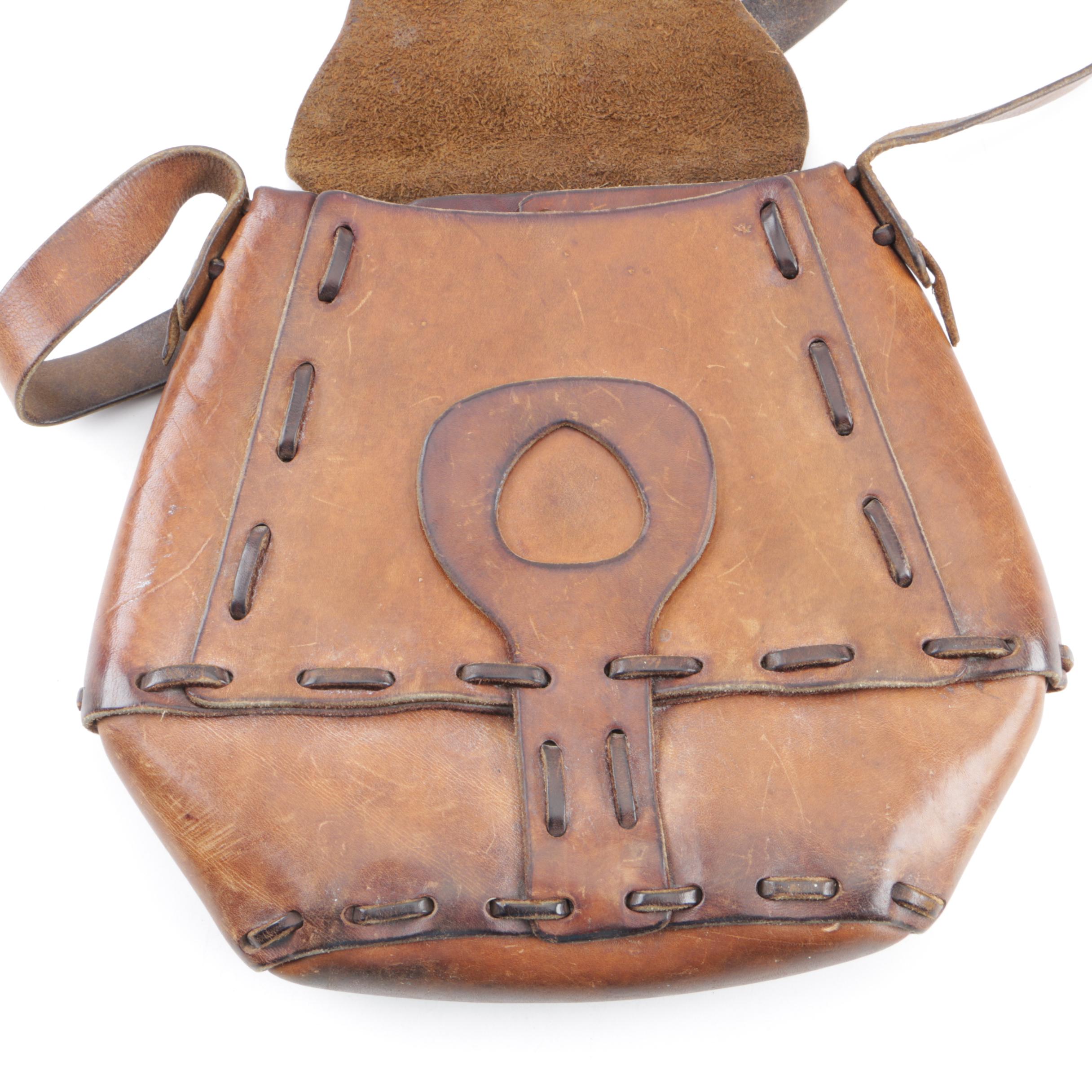 Vintage Handmade Brown Leather Shoulder Bag