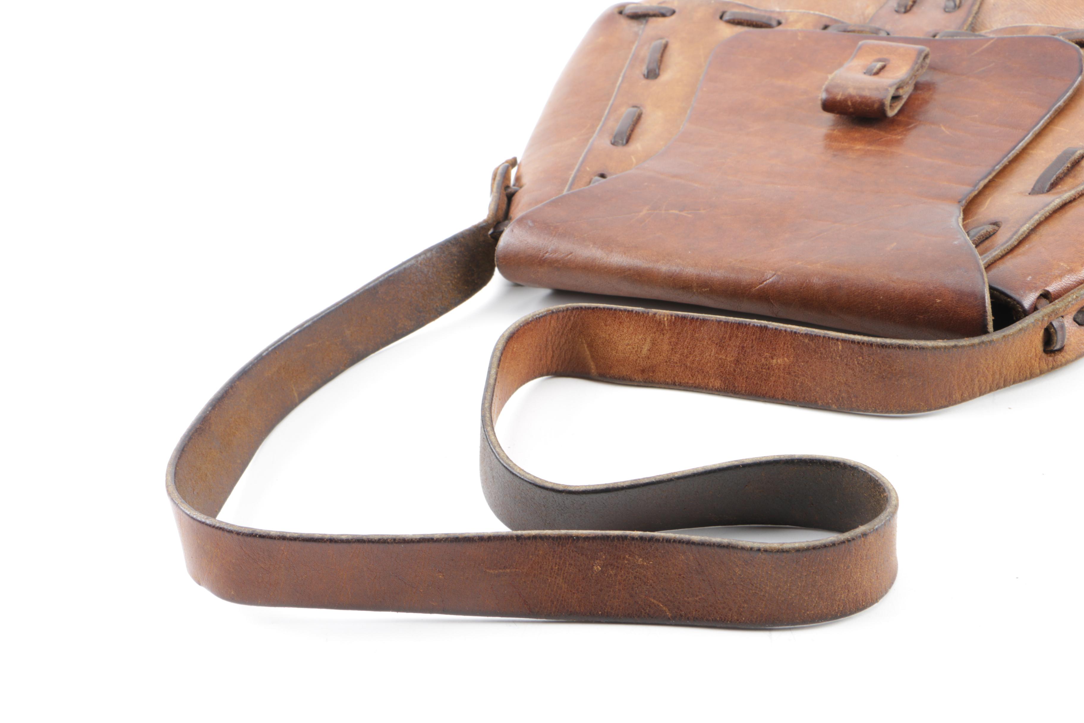 Vintage Handmade Brown Leather Shoulder Bag