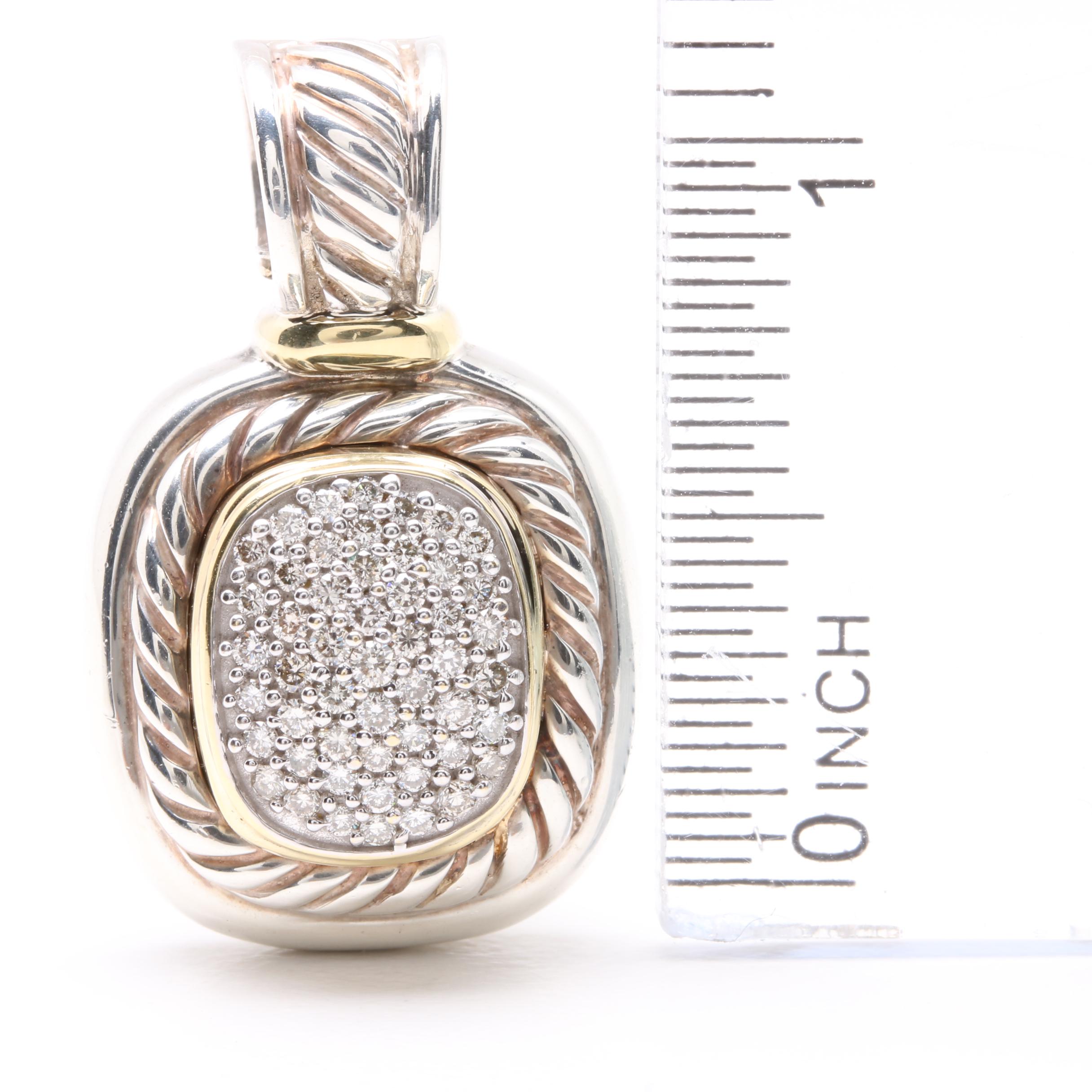 David Yurman "Albion Collection" Sterling Silver Diamond Pendant with 18K Gold