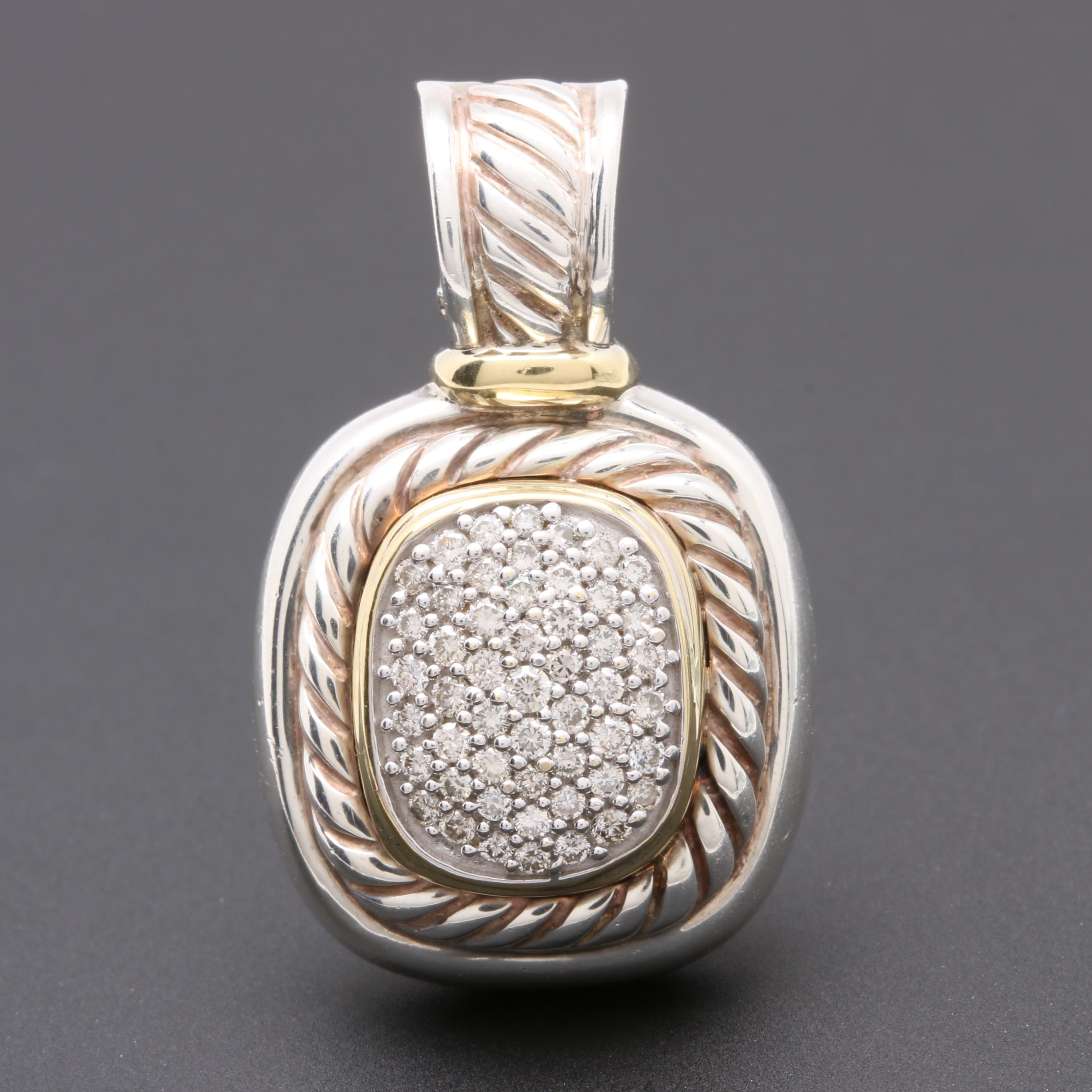 David Yurman "Albion Collection" Sterling Silver Diamond Pendant with 18K Gold