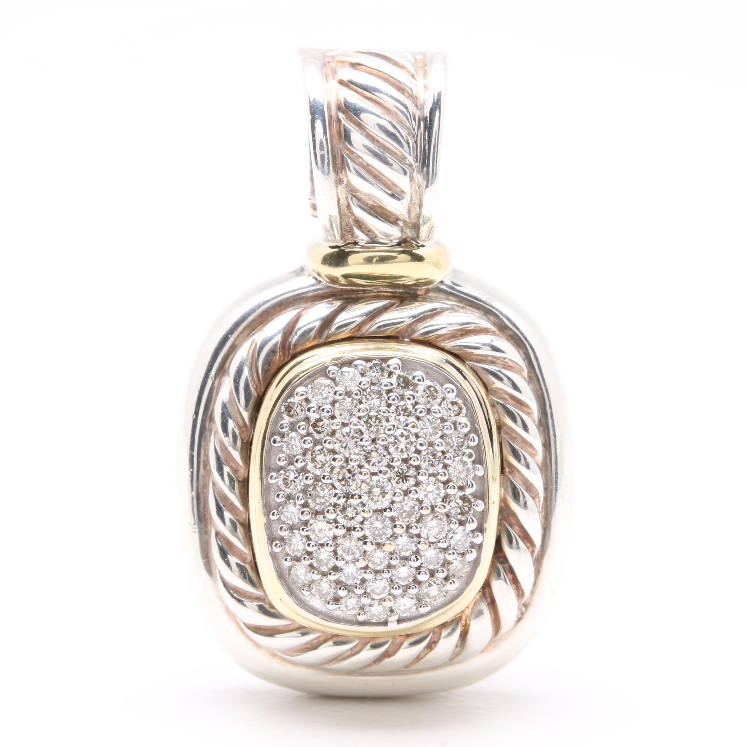 David Yurman "Albion Collection" Sterling Silver Diamond Pendant with 18K Gold