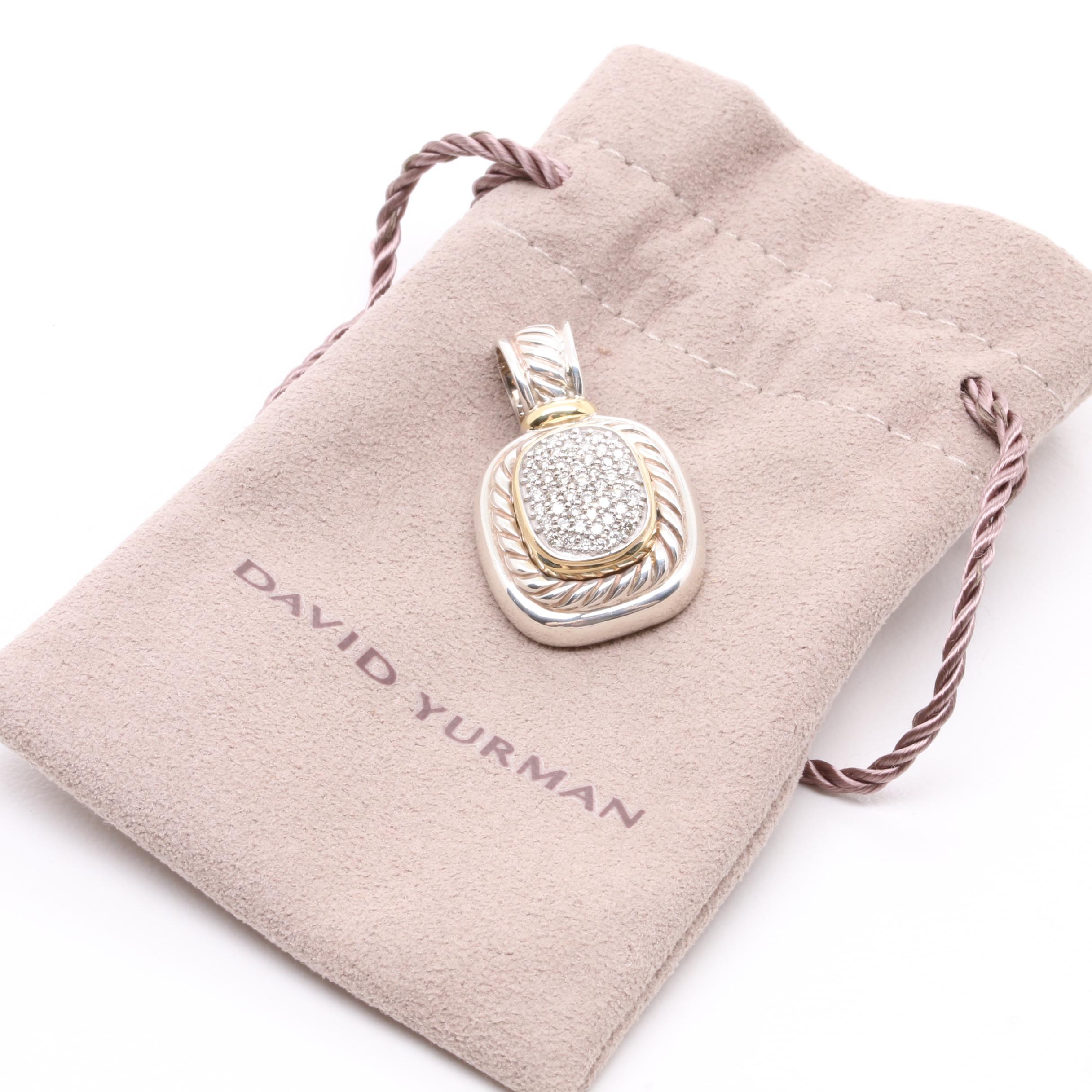 David Yurman "Albion Collection" Sterling Silver Diamond Pendant with 18K Gold