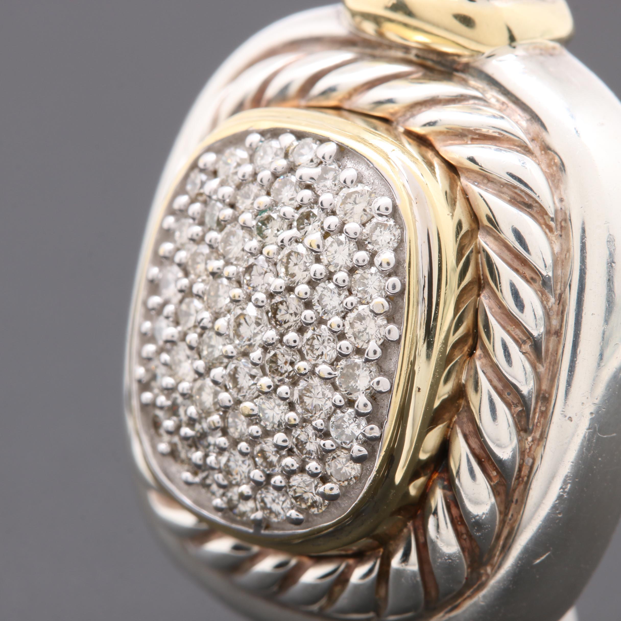 David Yurman "Albion Collection" Sterling Silver Diamond Pendant with 18K Gold