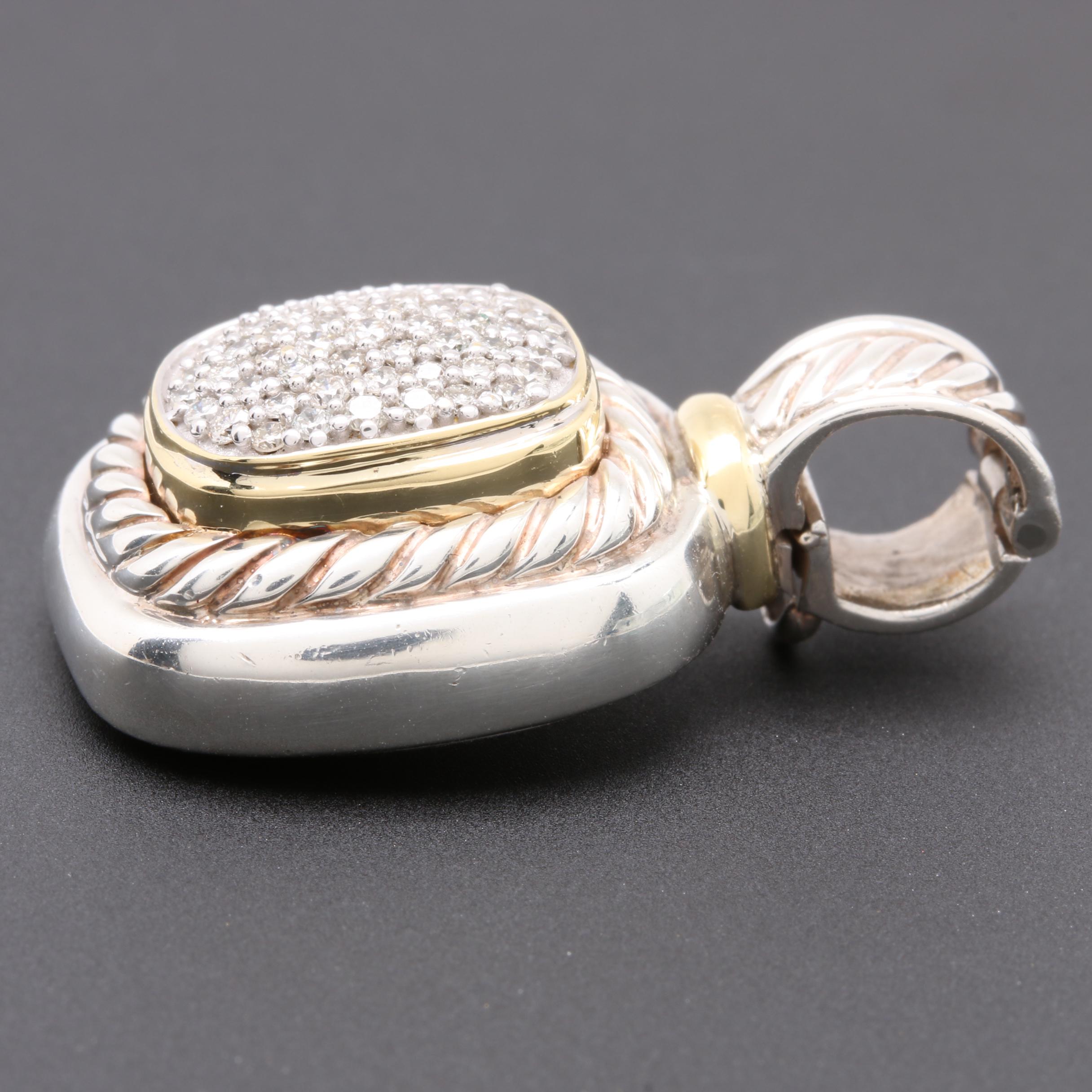 David Yurman "Albion Collection" Sterling Silver Diamond Pendant with 18K Gold