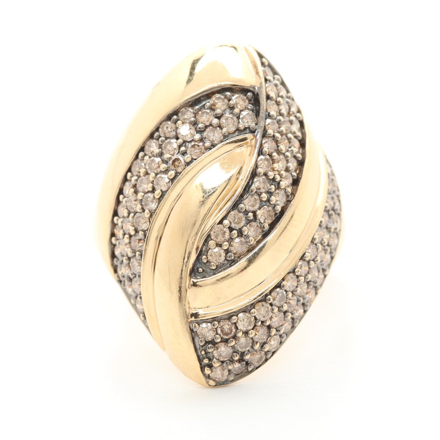 14K Yellow Gold 1.27 CTW Diamond Navette Ring