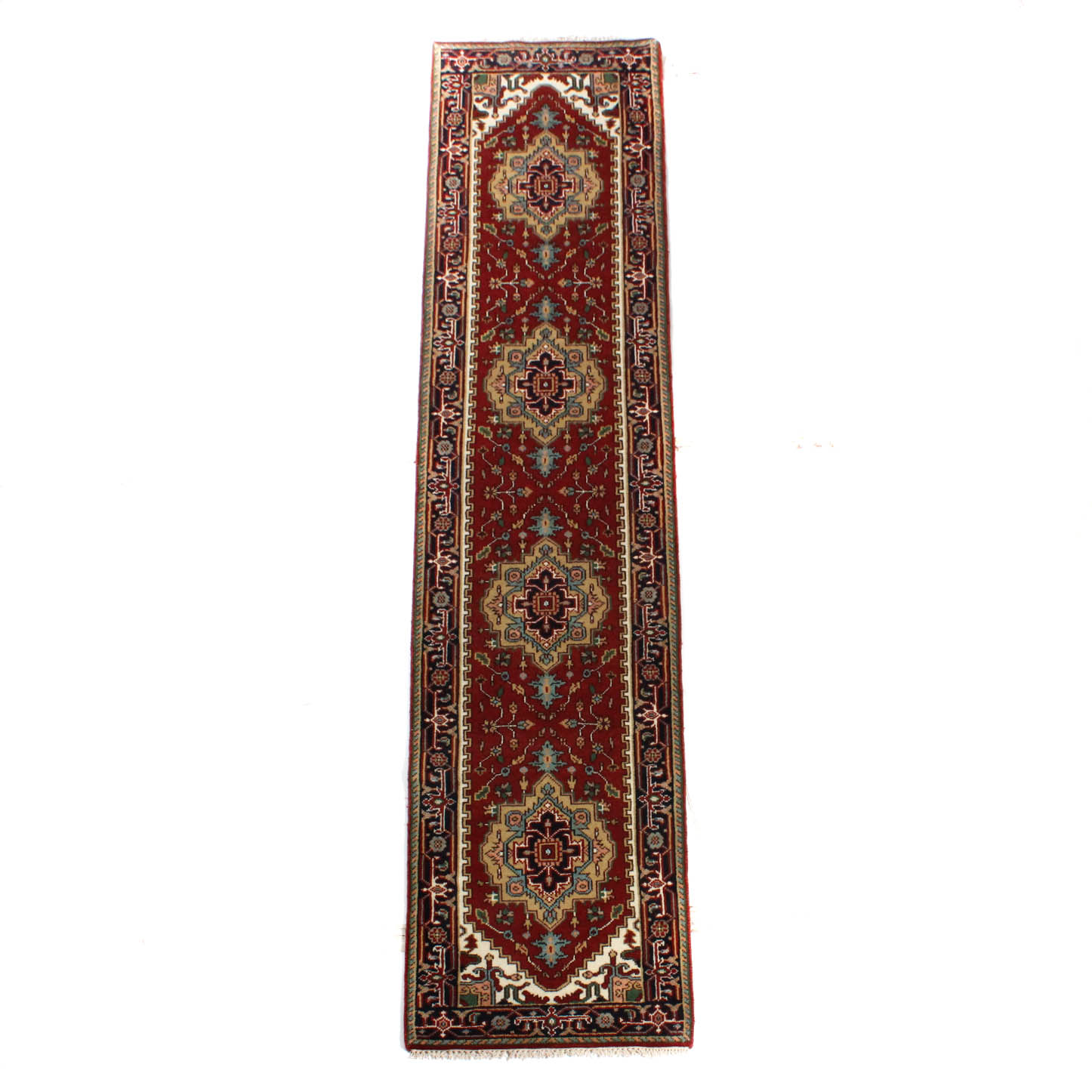 Hand-Knotted Indo-Persian Heriz Serapi Rug Runner