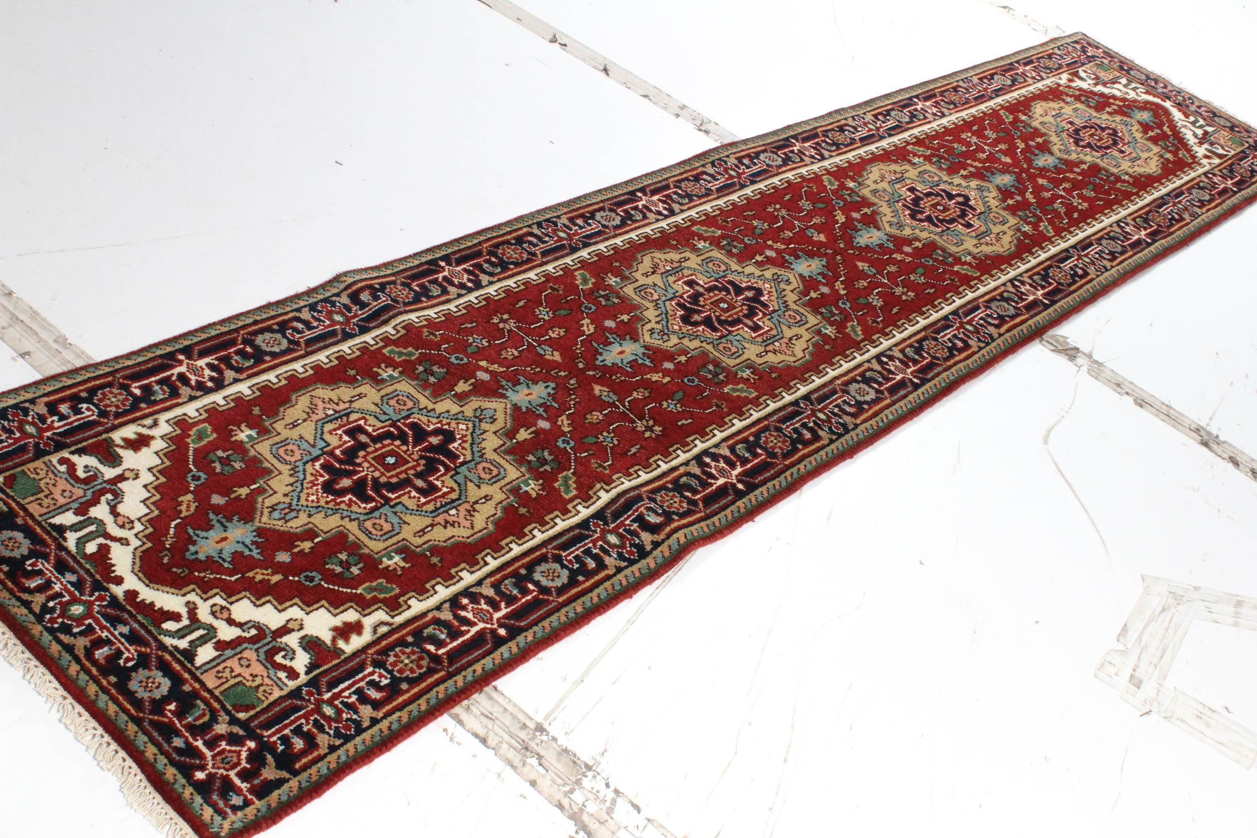 Hand-Knotted Indo-Persian Heriz Serapi Rug Runner