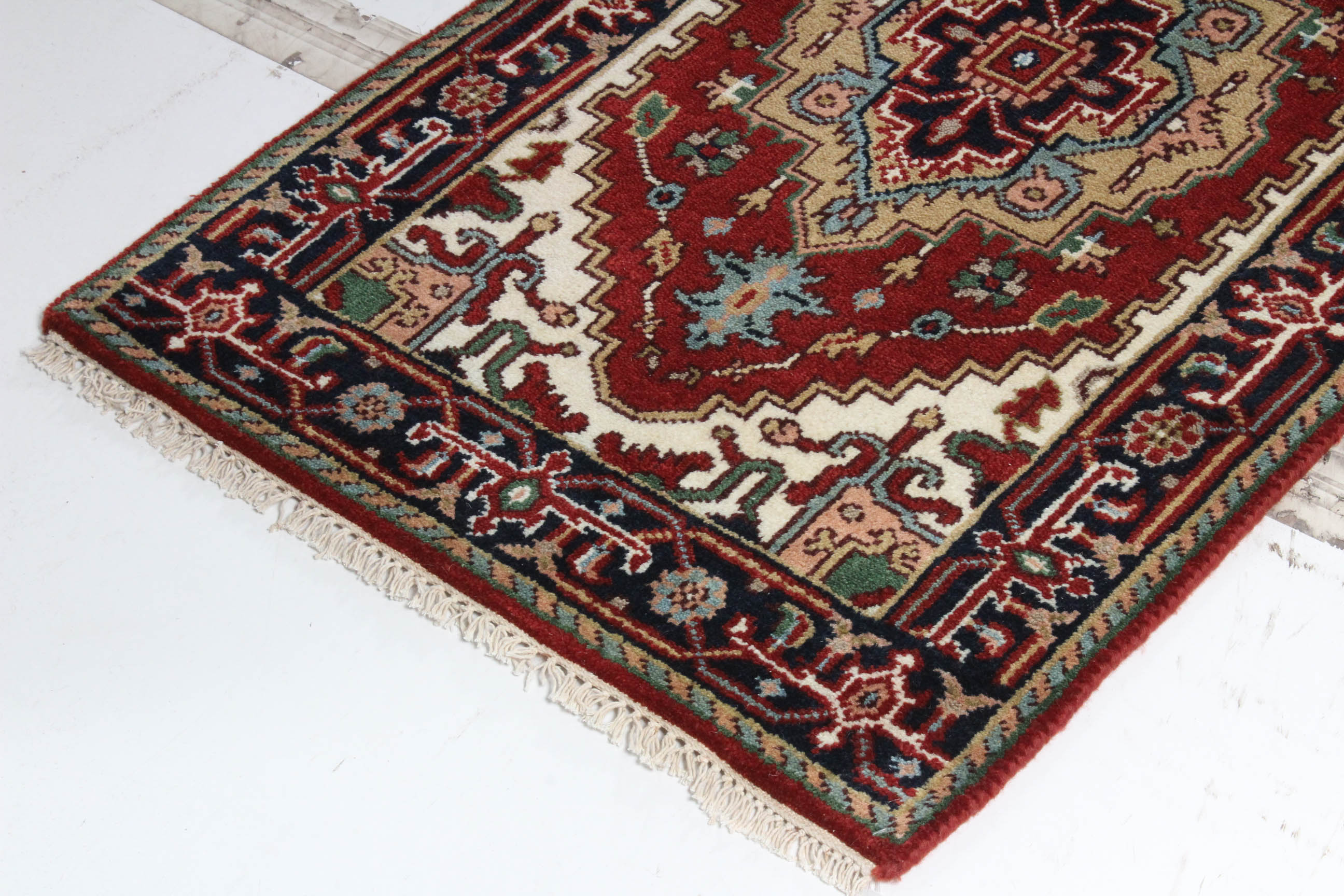 Hand-Knotted Indo-Persian Heriz Serapi Rug Runner