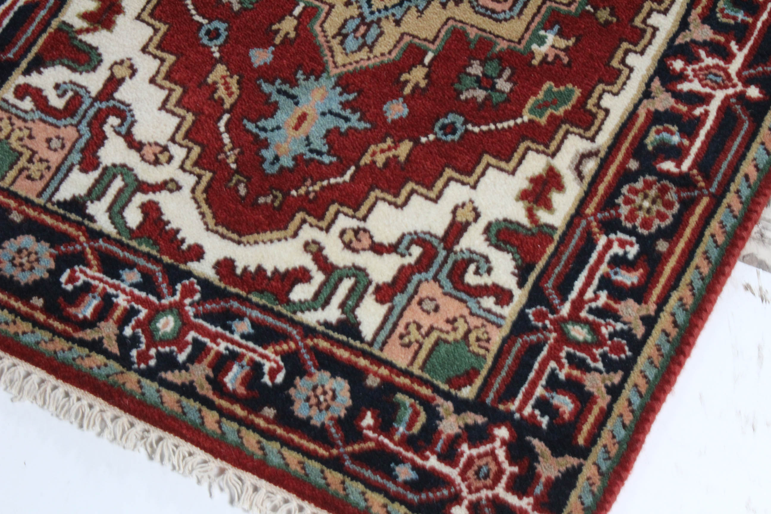 Hand-Knotted Indo-Persian Heriz Serapi Rug Runner
