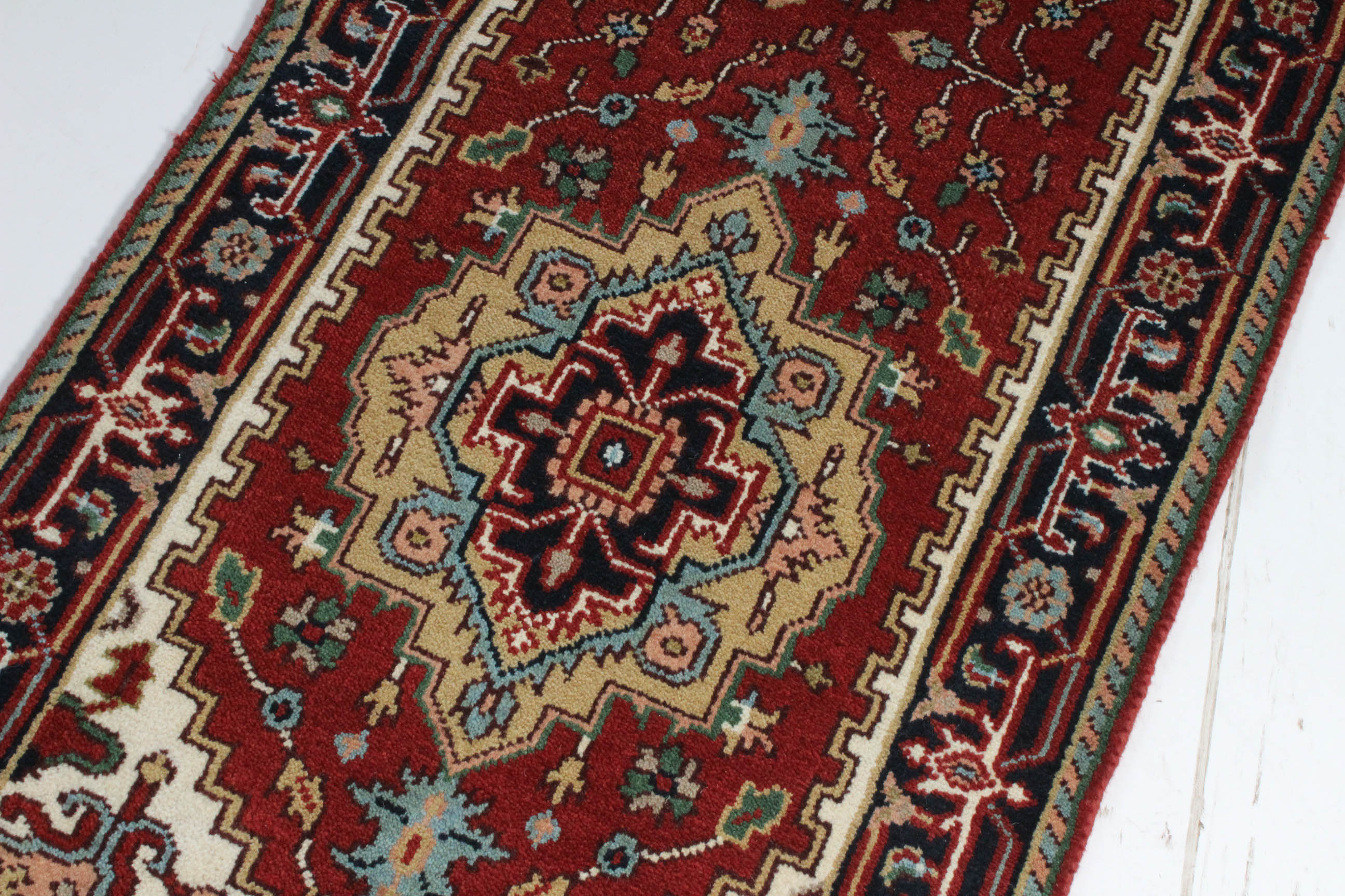 Hand-Knotted Indo-Persian Heriz Serapi Rug Runner