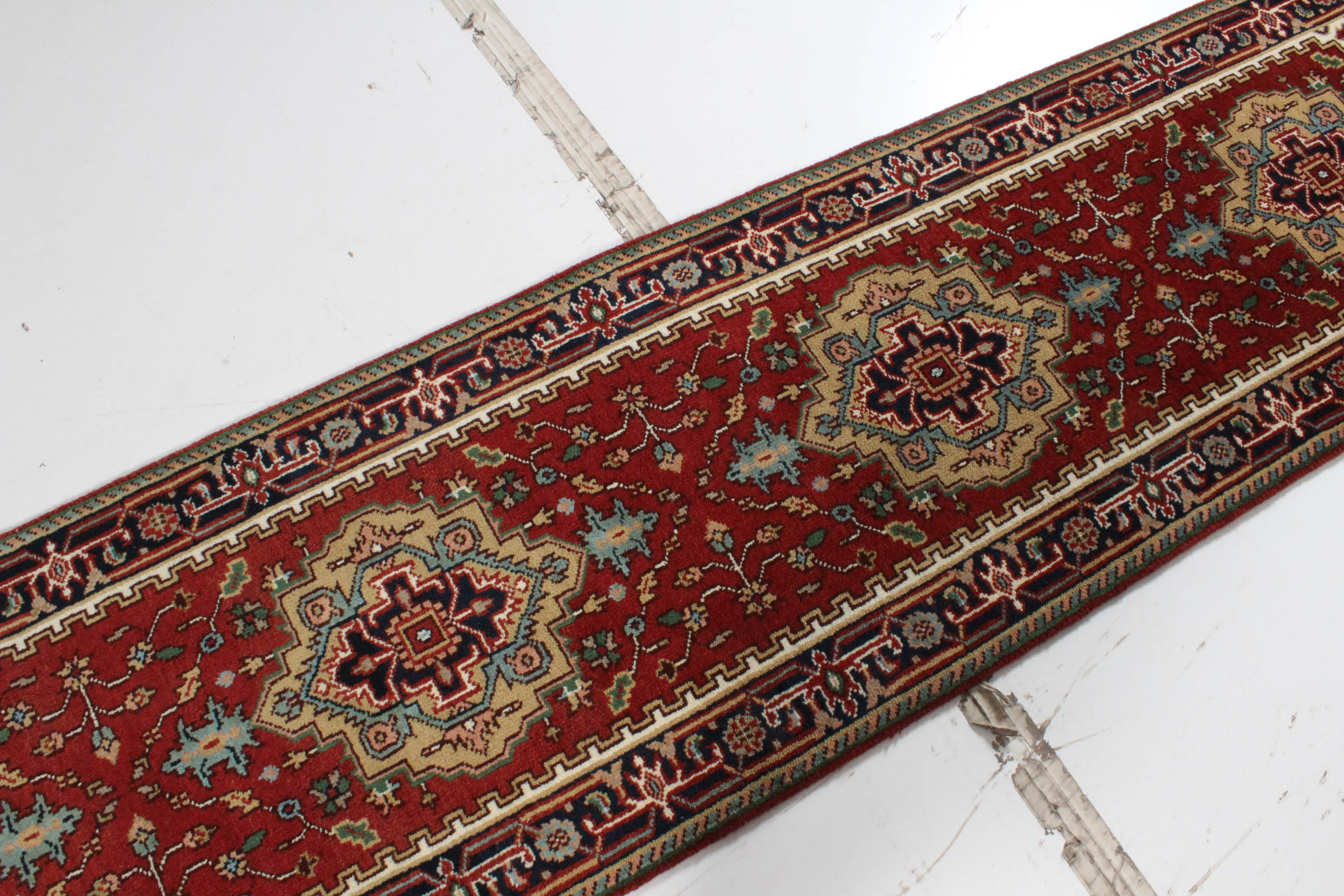 Hand-Knotted Indo-Persian Heriz Serapi Rug Runner