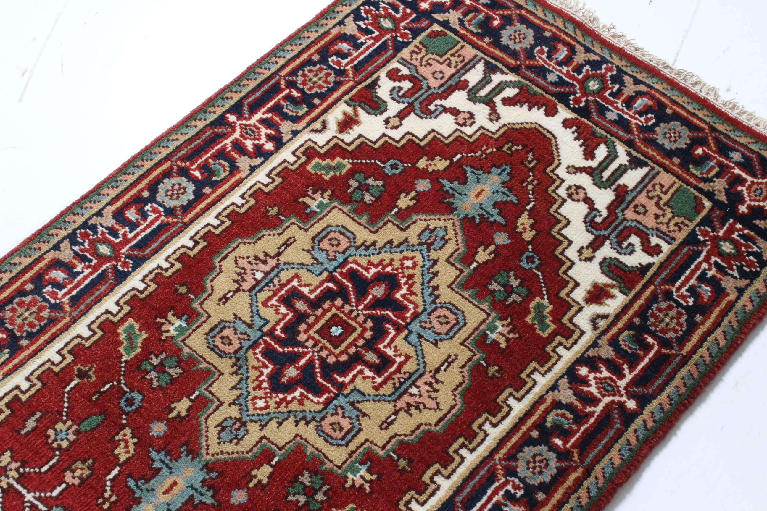Hand-Knotted Indo-Persian Heriz Serapi Rug Runner