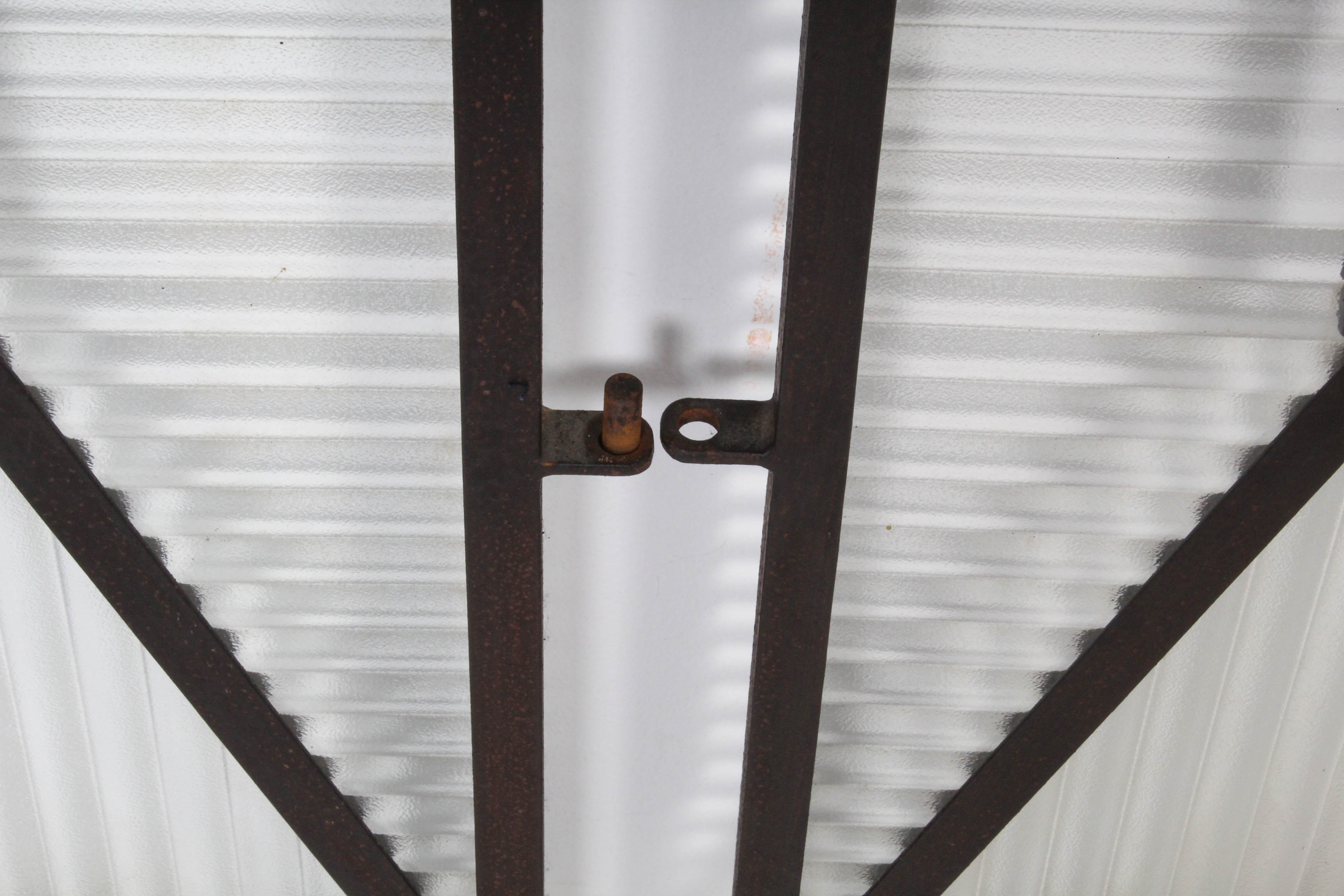 Mid Century Custom Iron and Corrugated Glass Privacy Screen