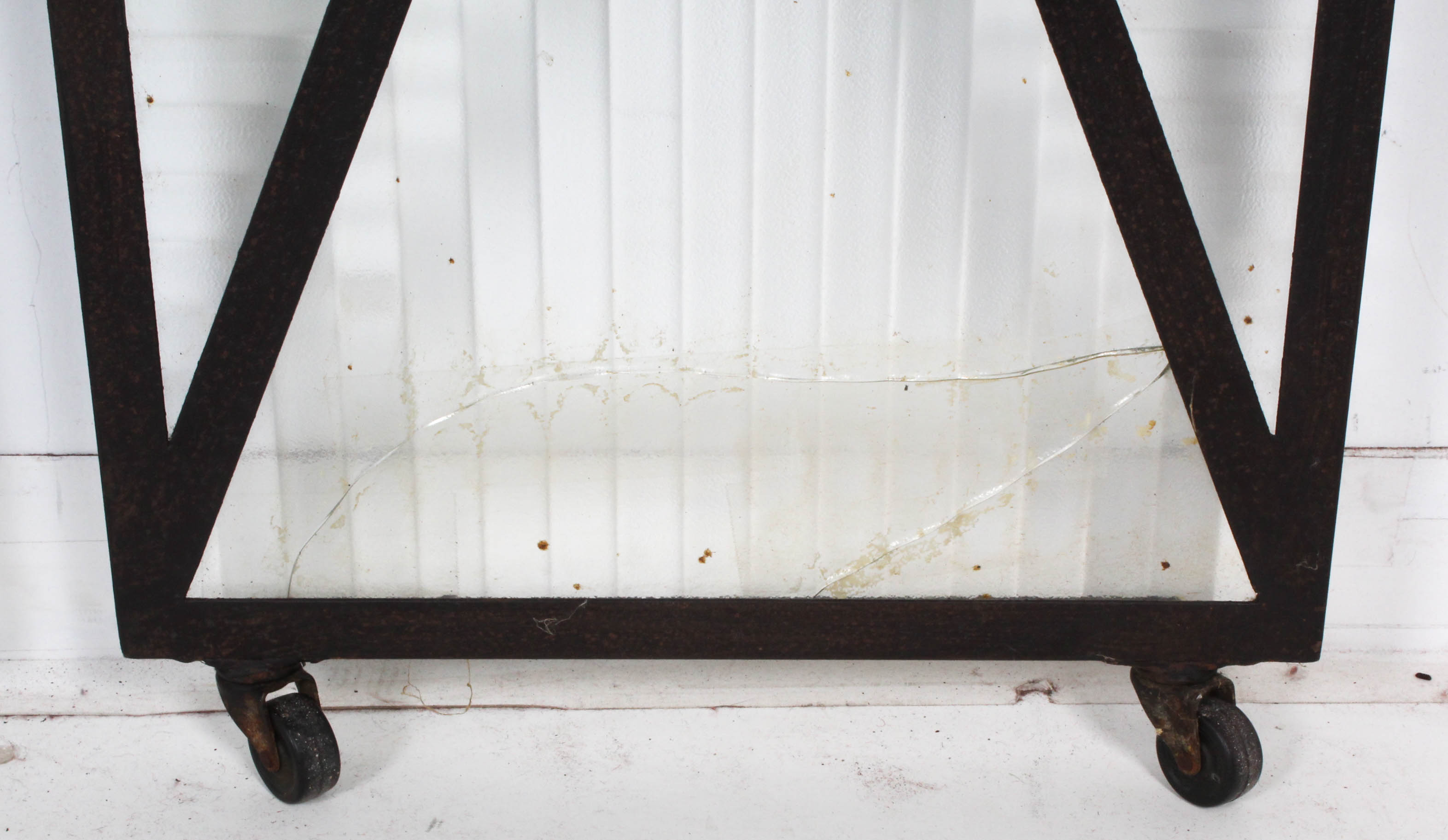 Mid Century Custom Iron and Corrugated Glass Privacy Screen