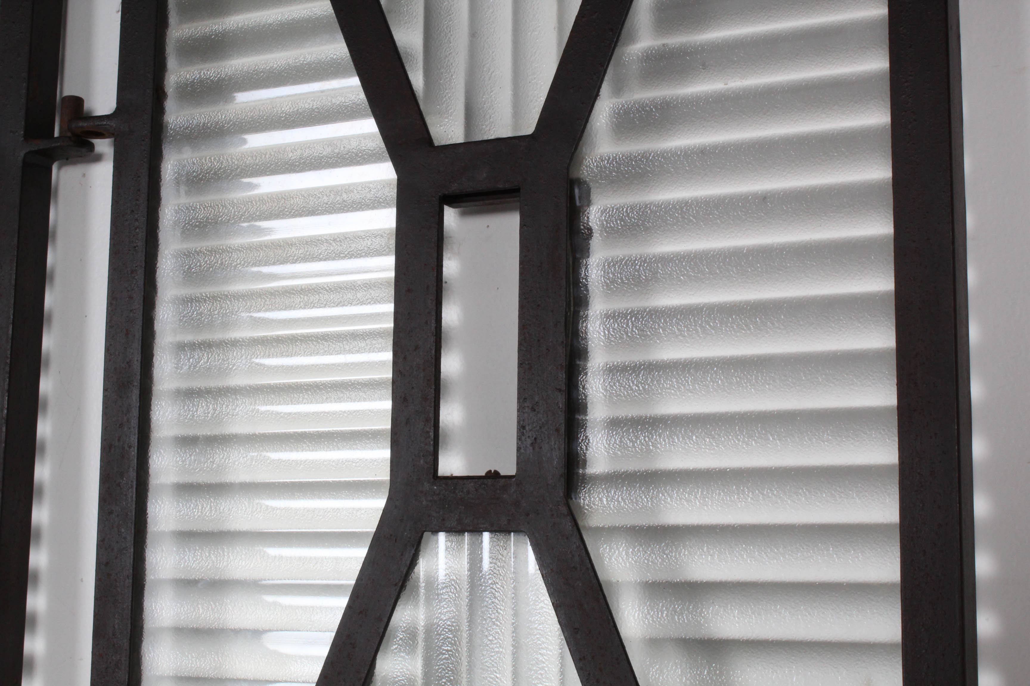 Mid Century Custom Iron and Corrugated Glass Privacy Screen