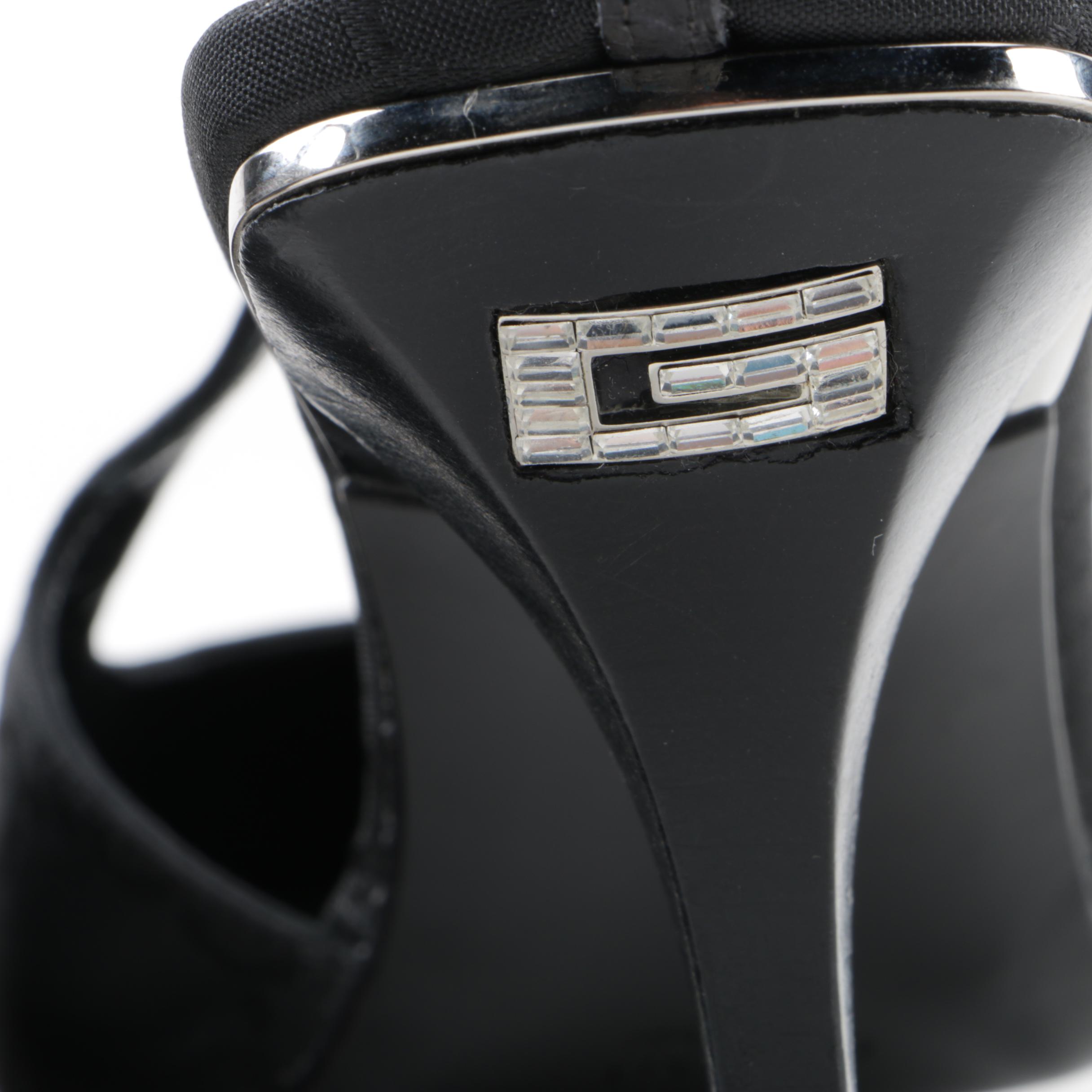 Gucci Black Crocodile and GG Canvas Slingbacks