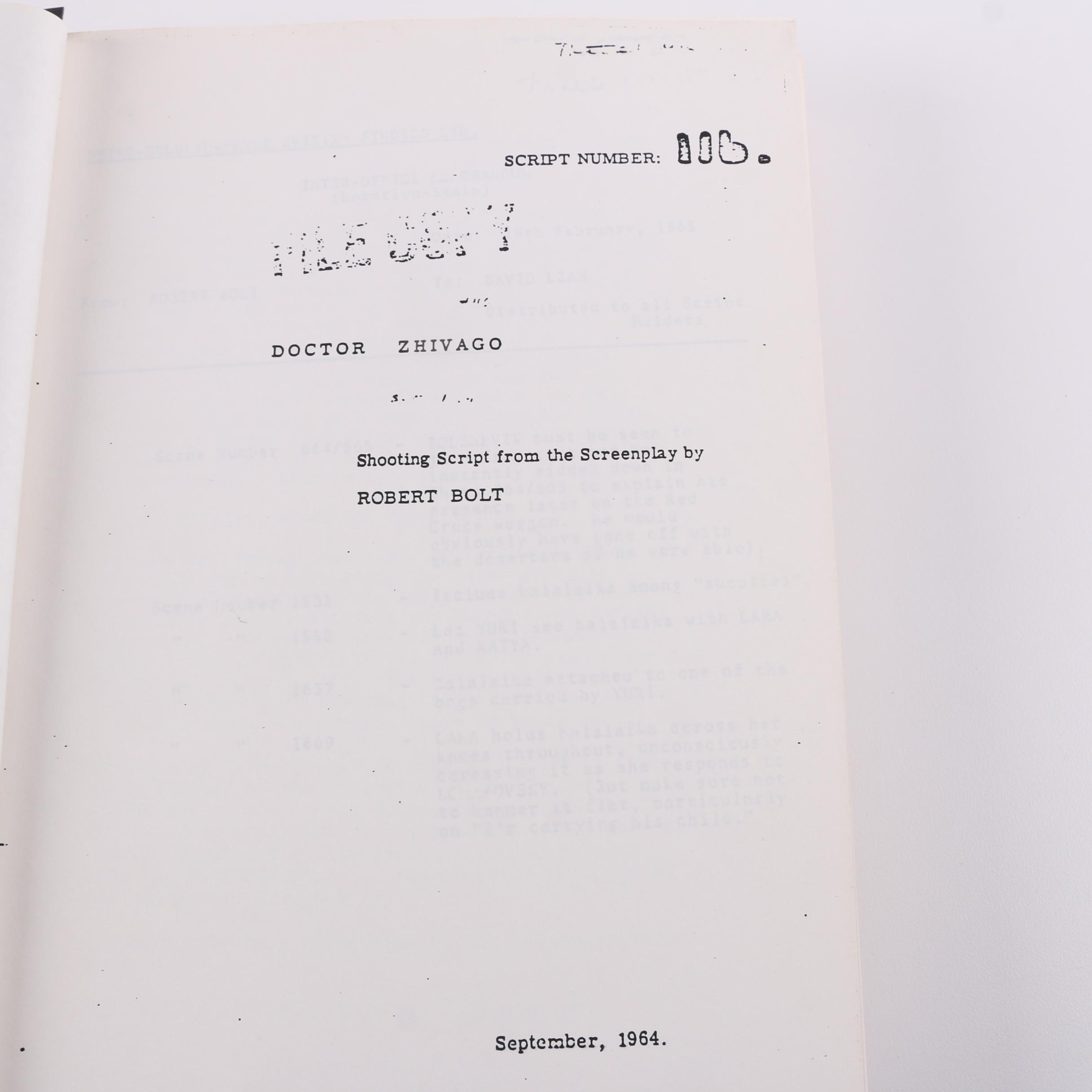 1964 "Doctor Zhivago" Shooting Script by Robert Bolt