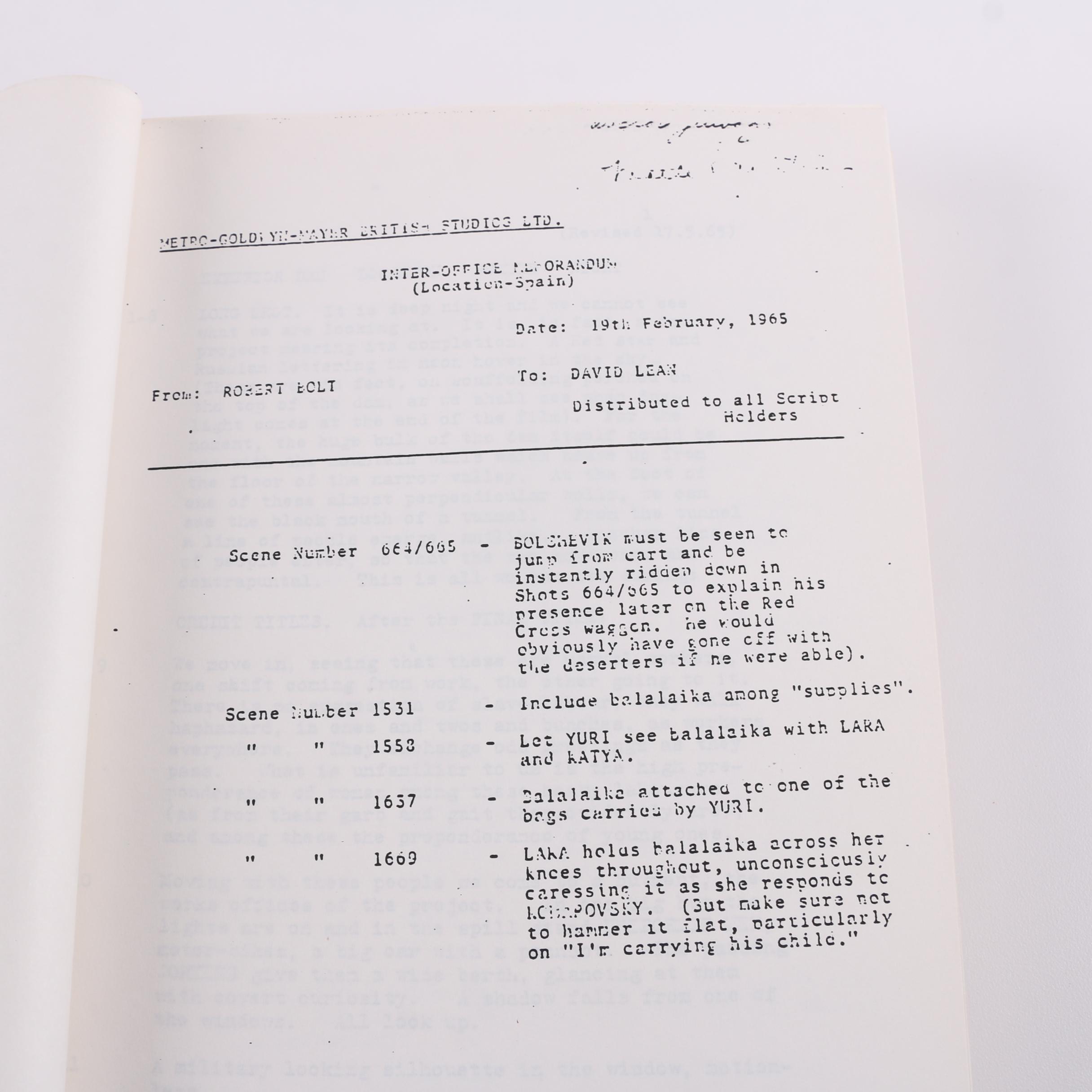 1964 "Doctor Zhivago" Shooting Script by Robert Bolt
