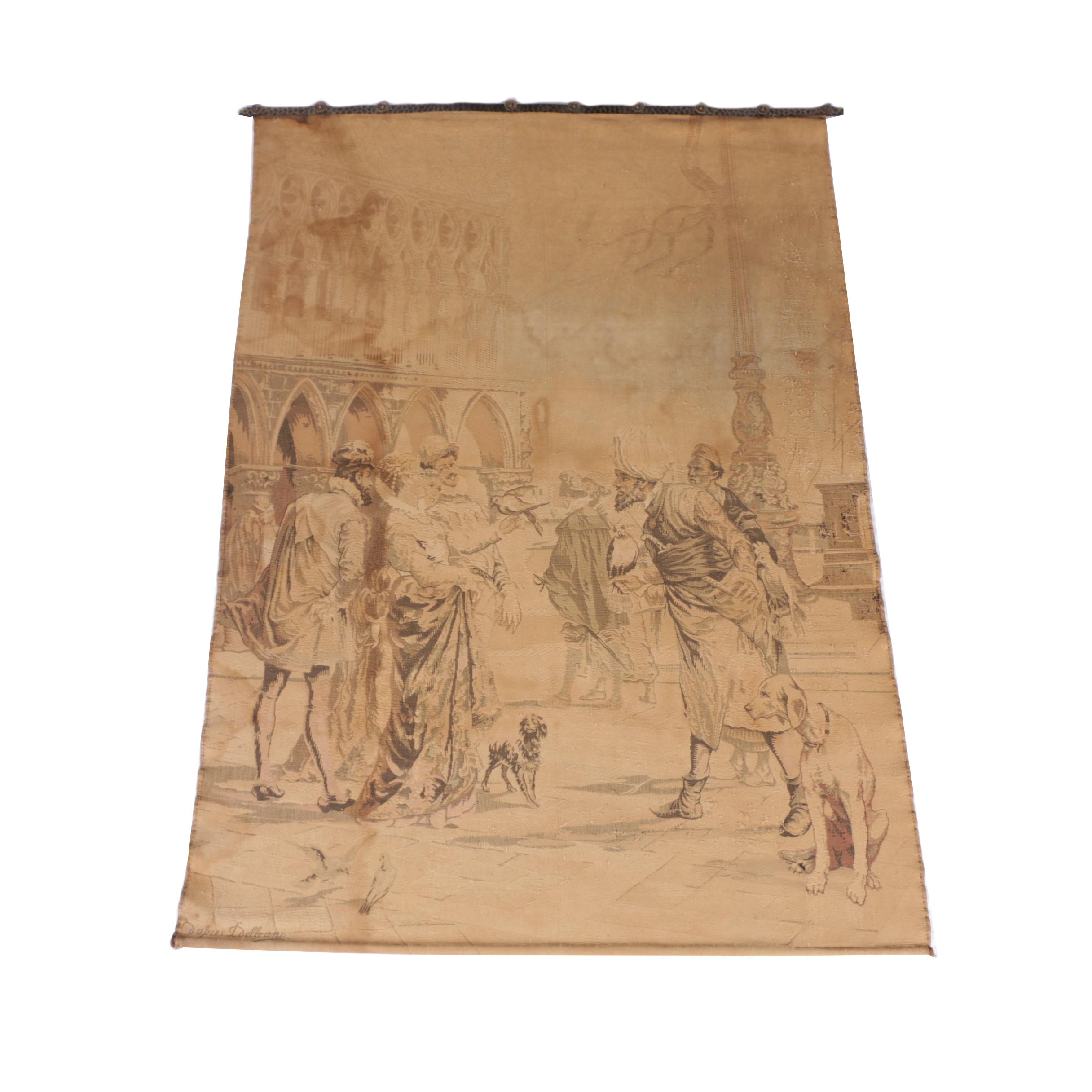 Vintage Machine-Woven Tapestry of Venetian Scene after Lorenzo Delleani
