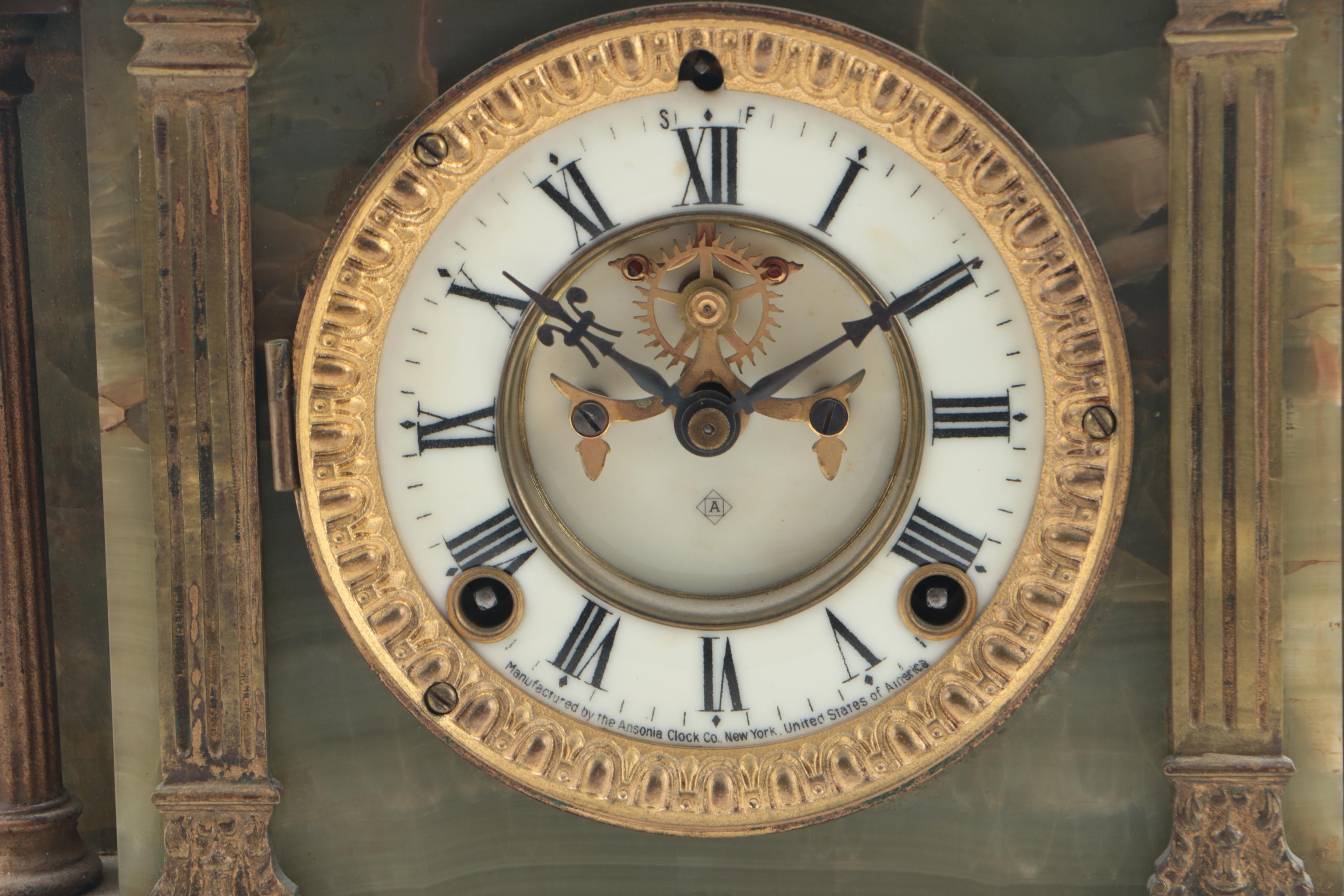 Ansonia Green Onyx Mantel Clock