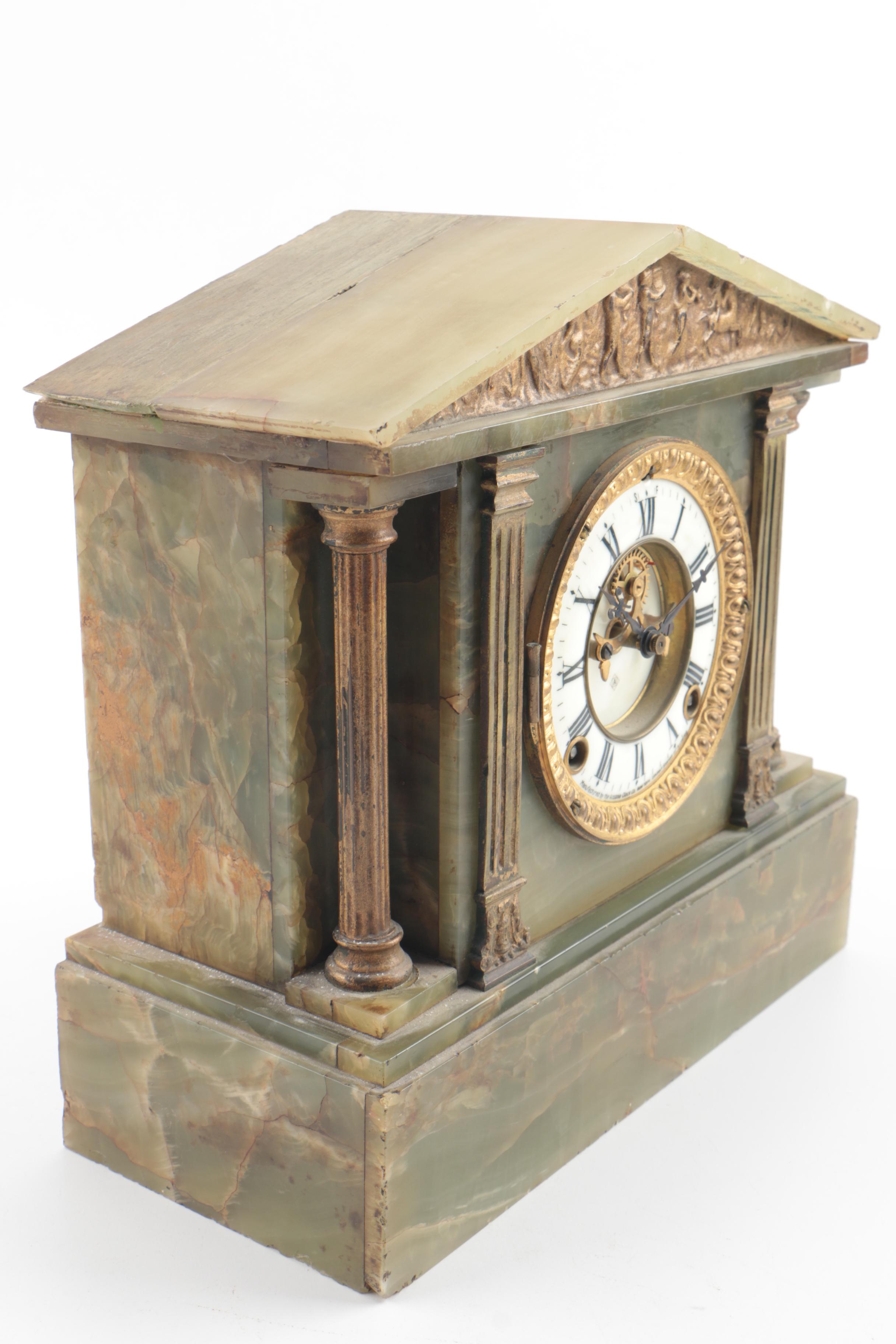 Ansonia Green Onyx Mantel Clock
