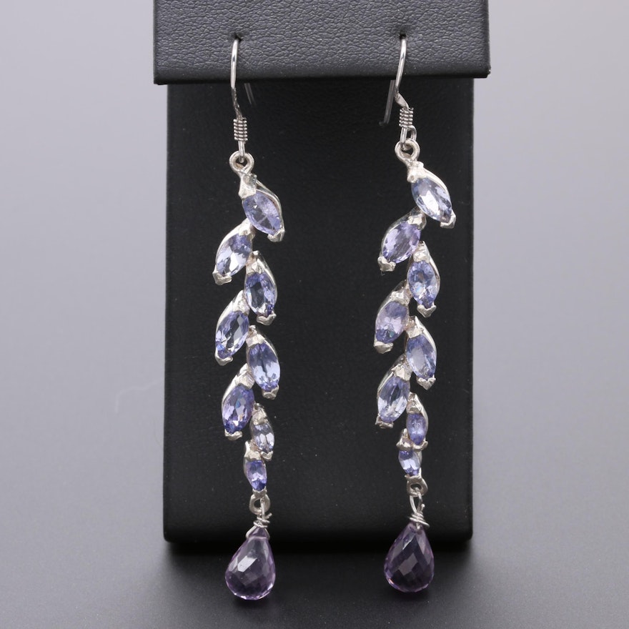 Sterling Silver Tanzanite and Amethyst Earrings