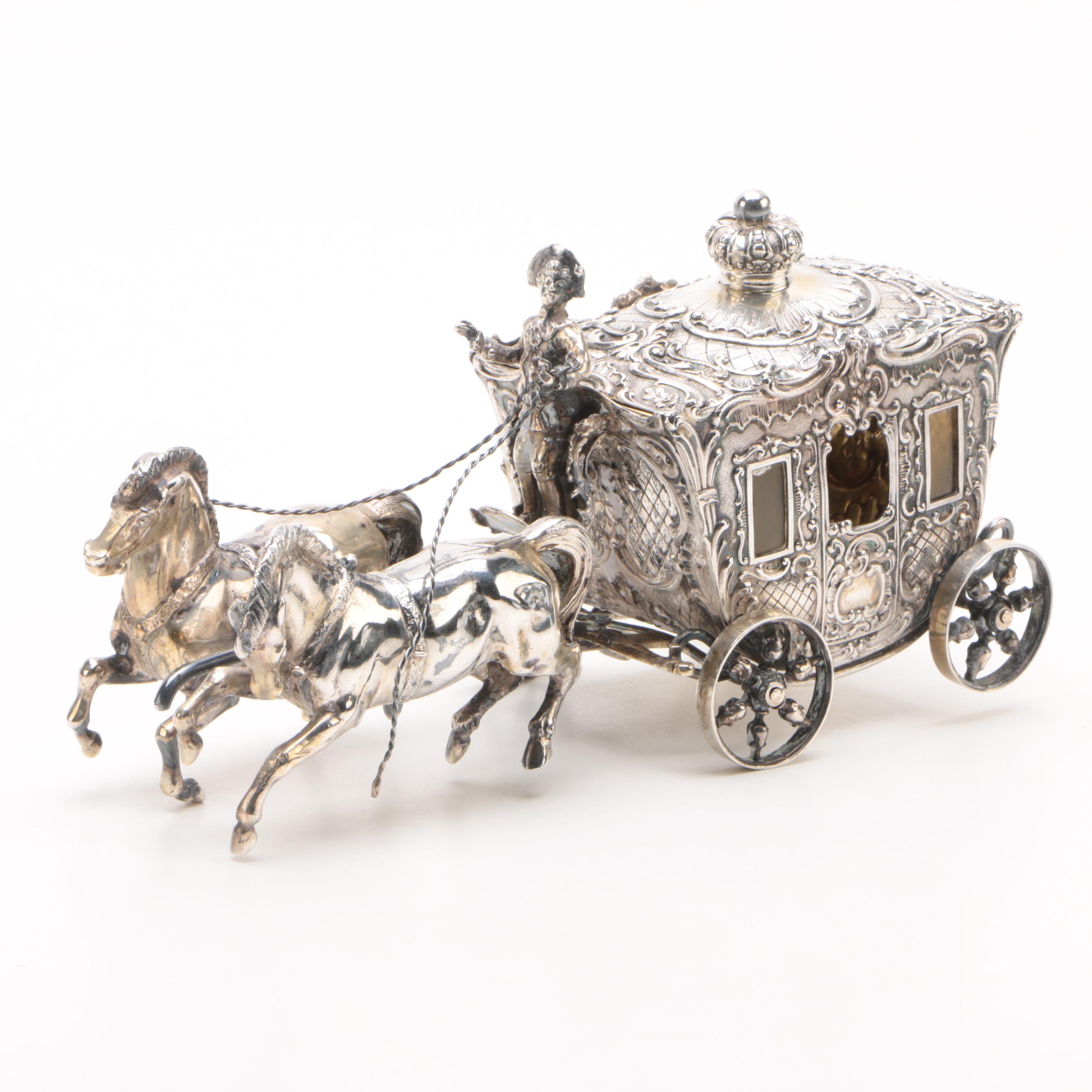 J.D. Schleissner & Söhne 800 Silver Horse-Drawn Carriage Figural Trinket Box