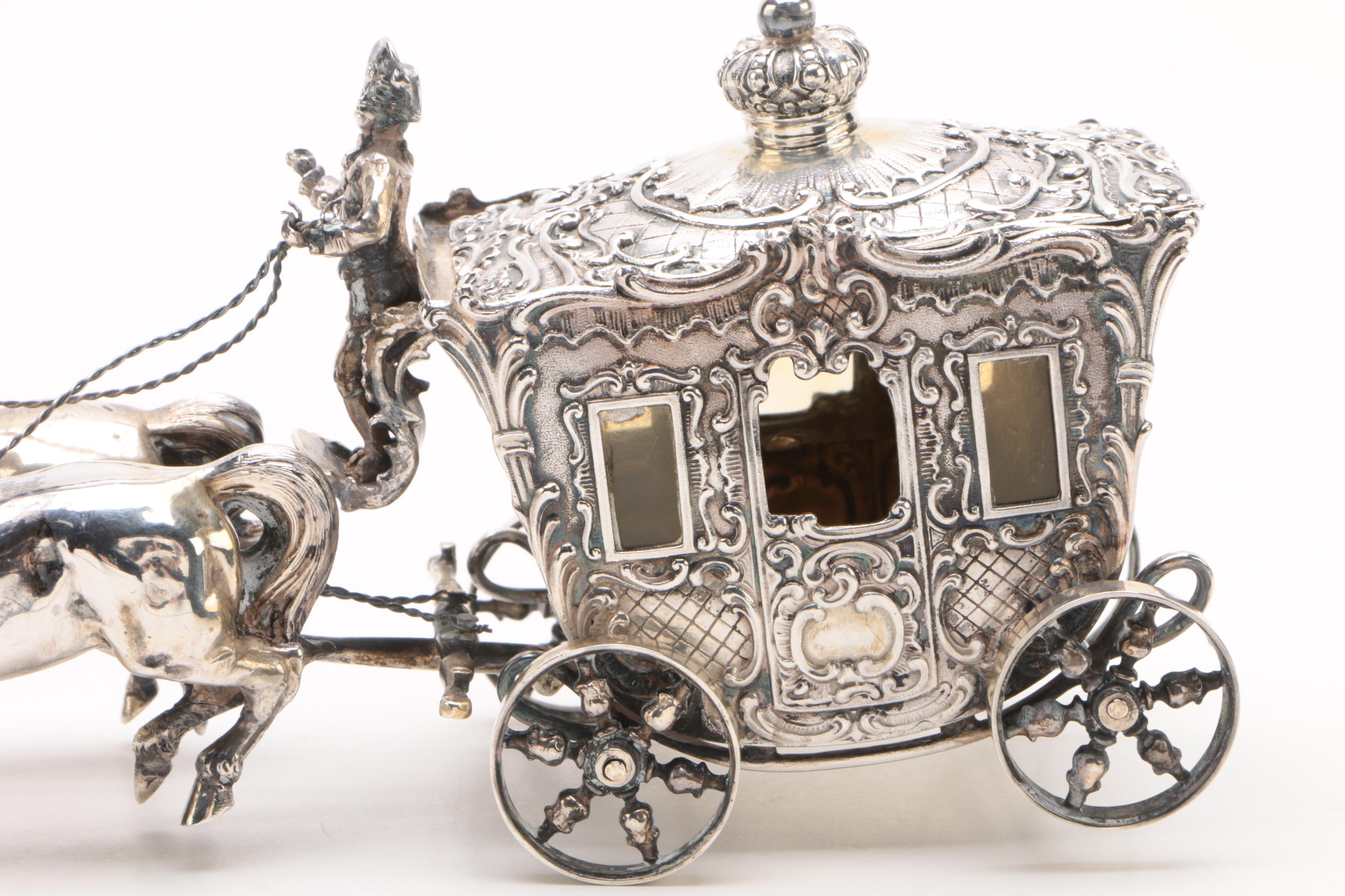 J.D. Schleissner & Söhne 800 Silver Horse-Drawn Carriage Figural Trinket Box