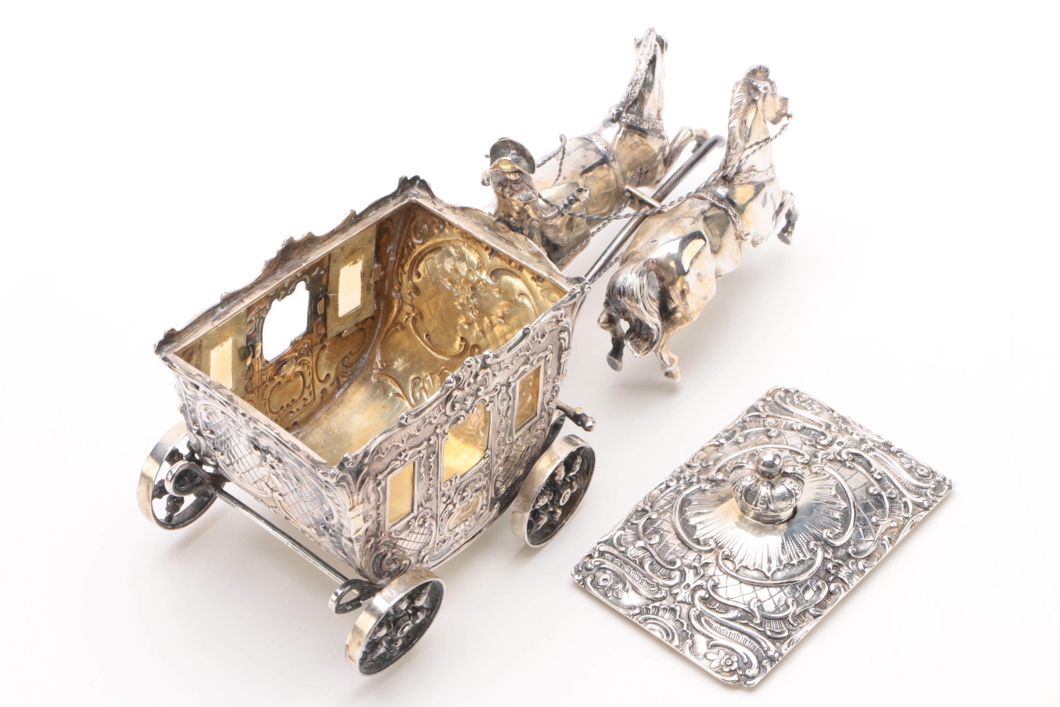 J.D. Schleissner & Söhne 800 Silver Horse-Drawn Carriage Figural Trinket Box