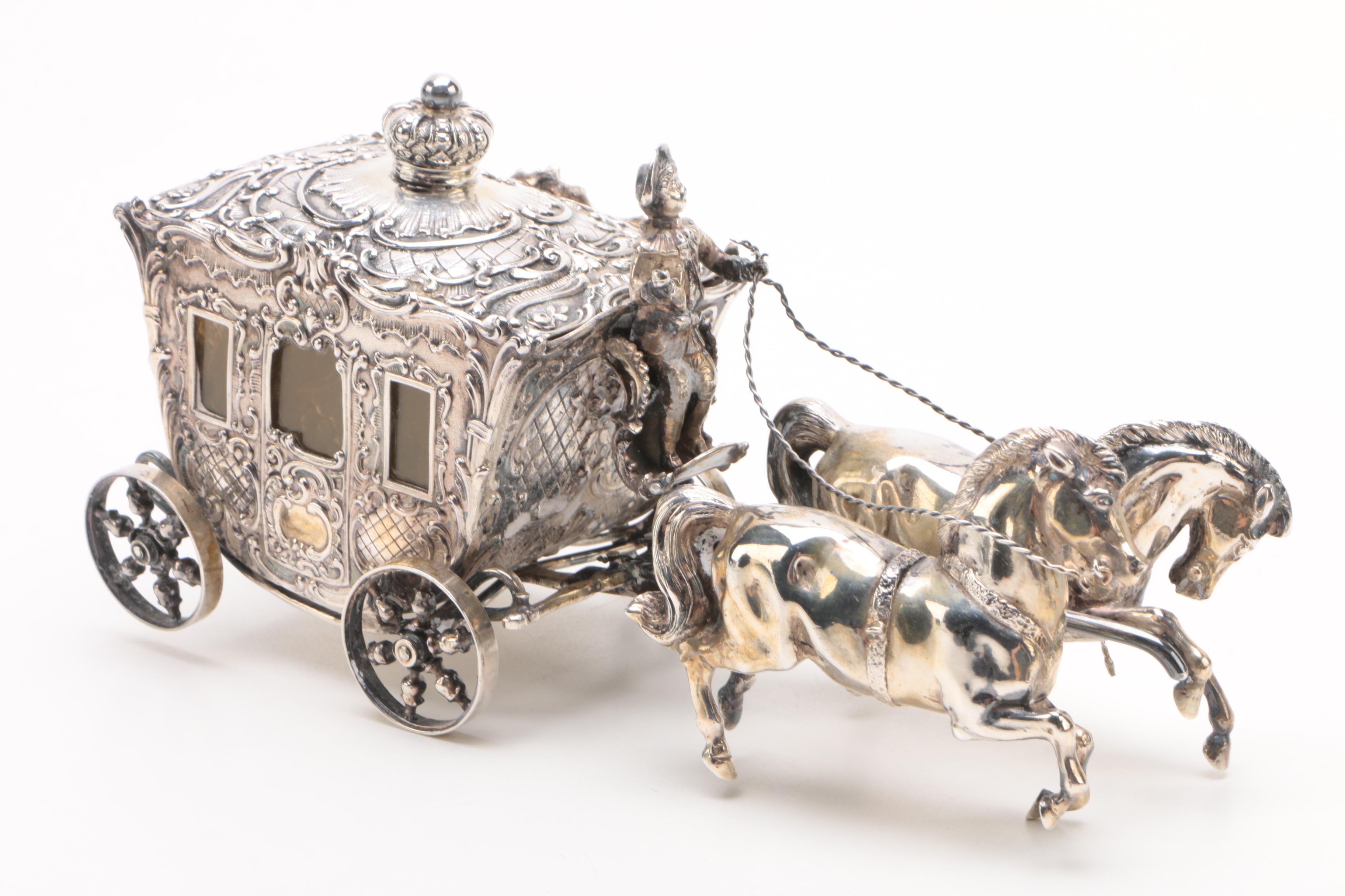 J.D. Schleissner & Söhne 800 Silver Horse-Drawn Carriage Figural Trinket Box