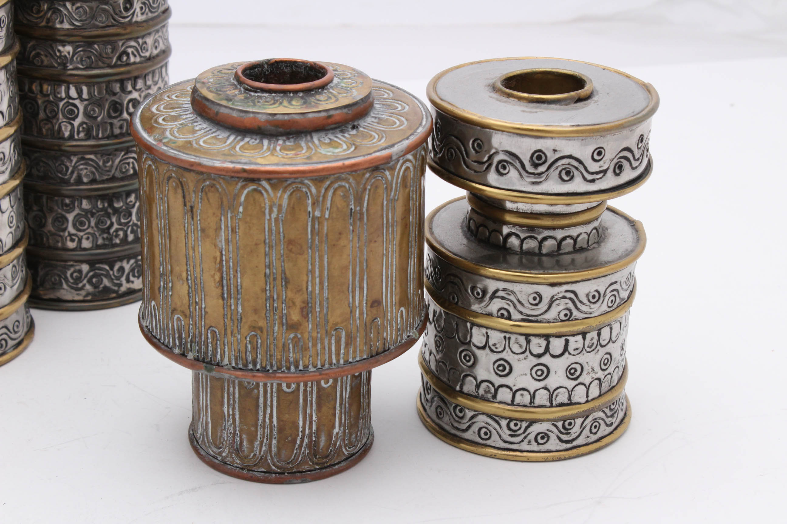 Gene Byron Mid Century Mexican Tin Folk Art Candlesticks