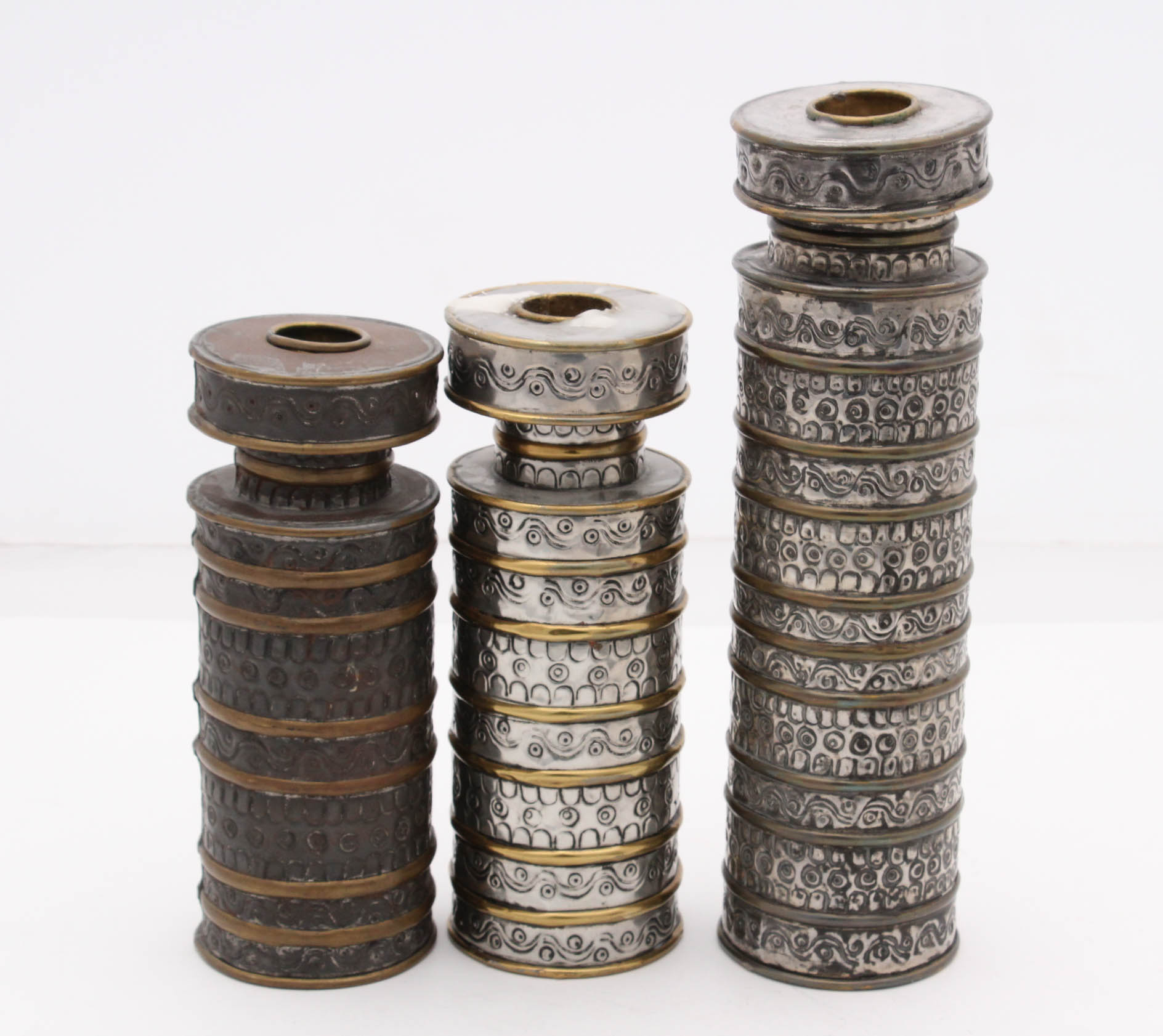 Gene Byron Mid Century Mexican Tin Folk Art Candlesticks