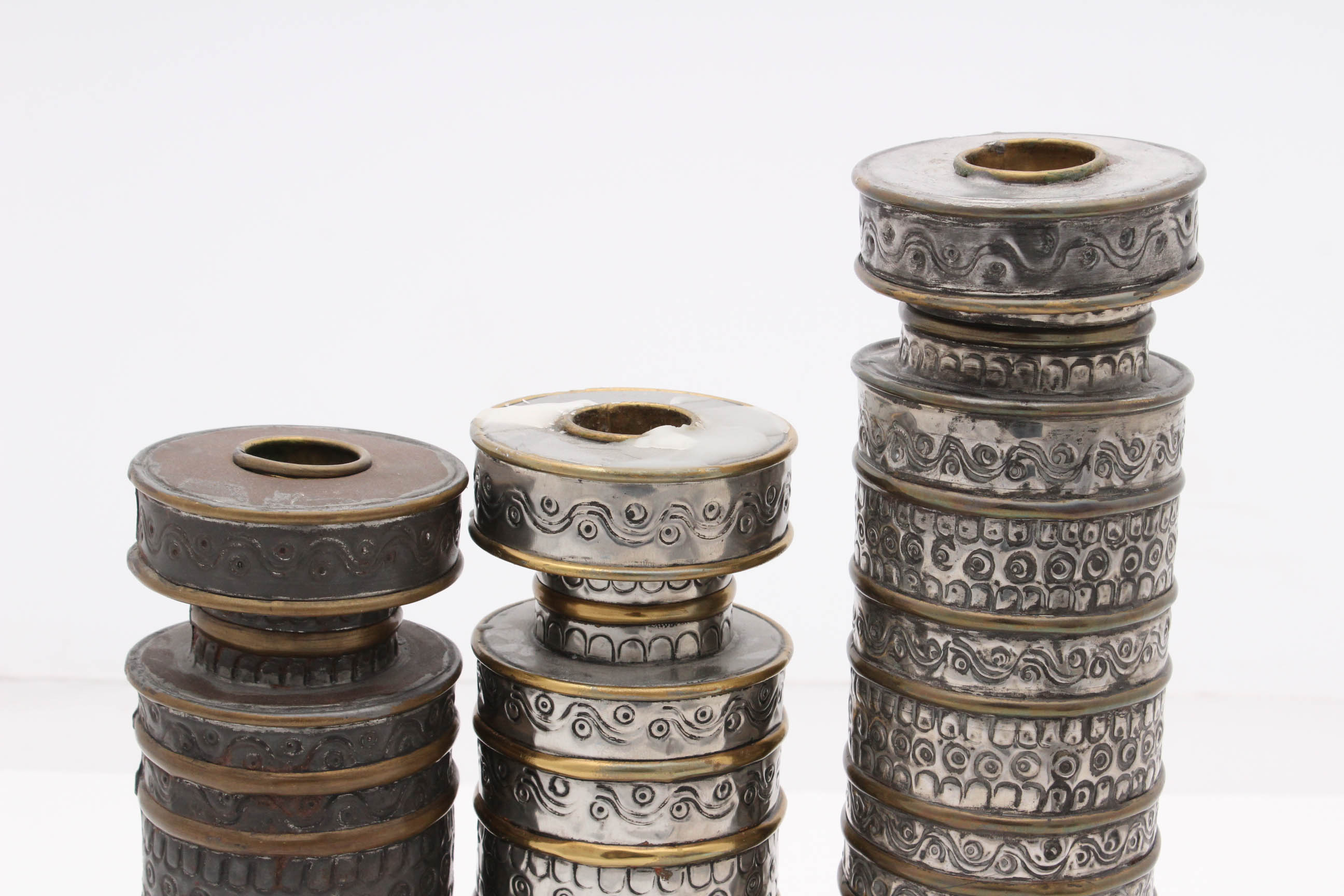 Gene Byron Mid Century Mexican Tin Folk Art Candlesticks