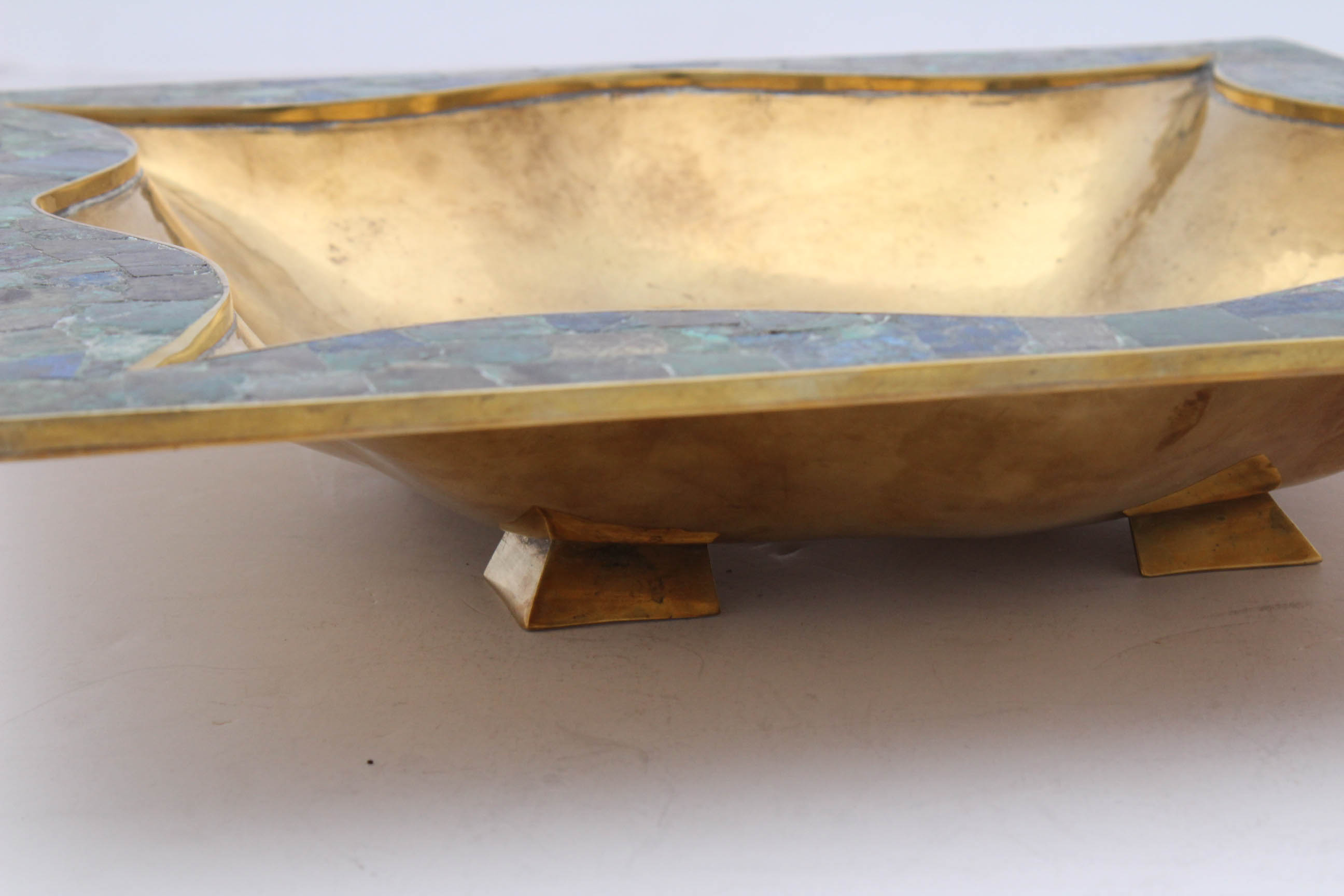 Los Castillo Mid Century Brass Mosaic Centerpiece Dish