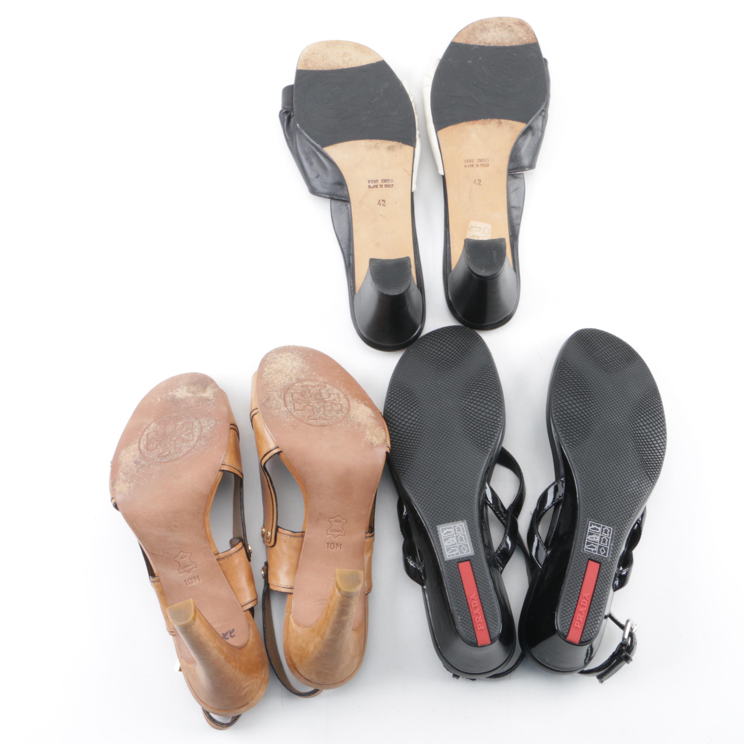 Prada Sandals, Tory Burch Sling Backs and Taryn Rose Slides