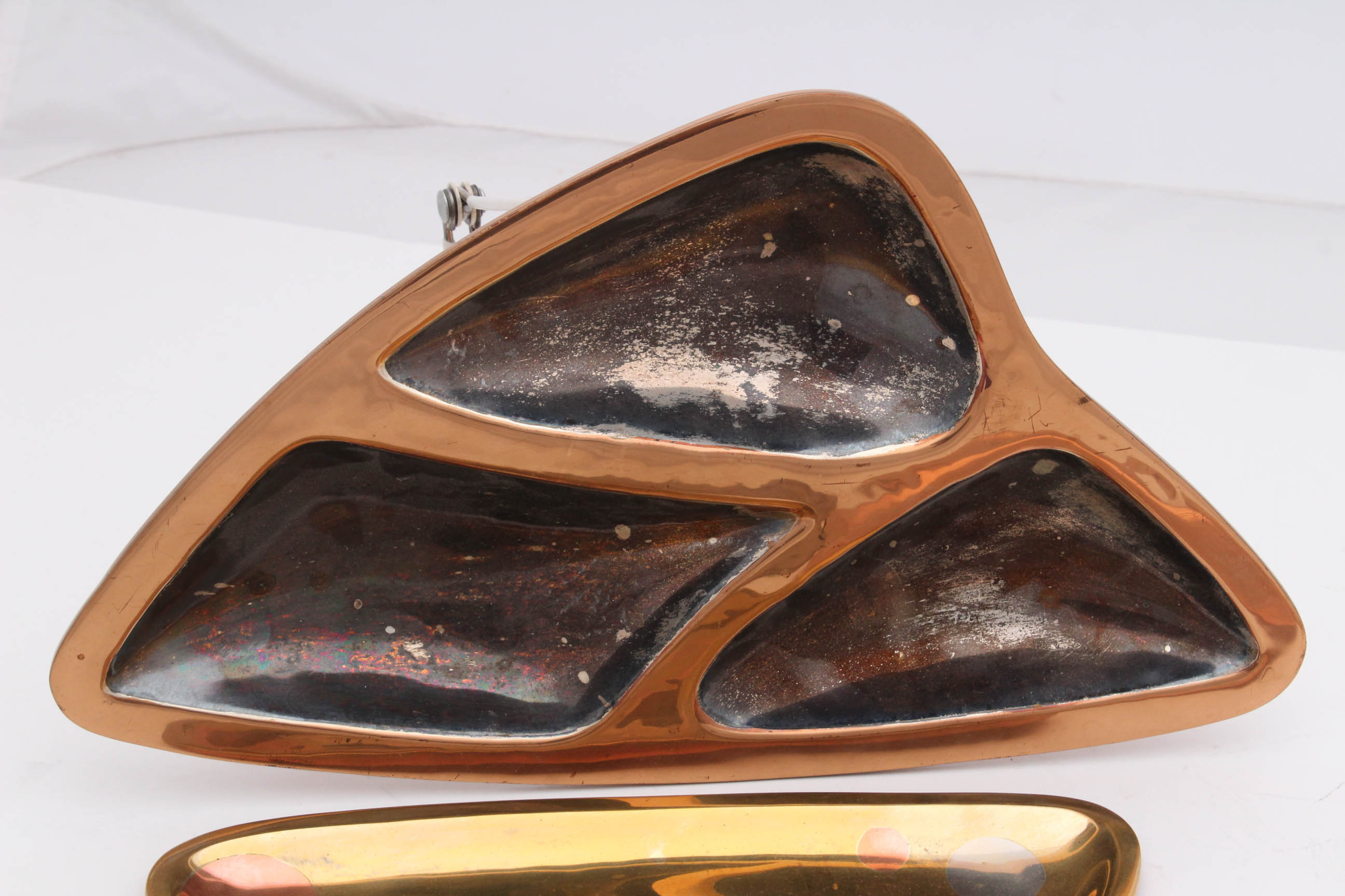 Los Castillos Taxco, Mexico Mixed Metals Trays and Brass Candlesticks