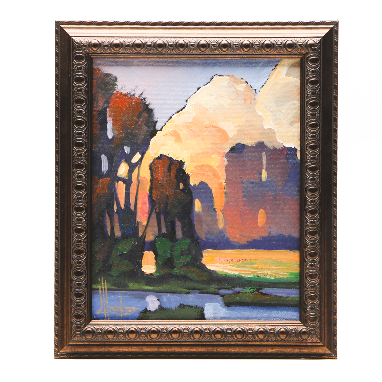 William Hawkins Oil Painting on Canvas Board of Western Landscape