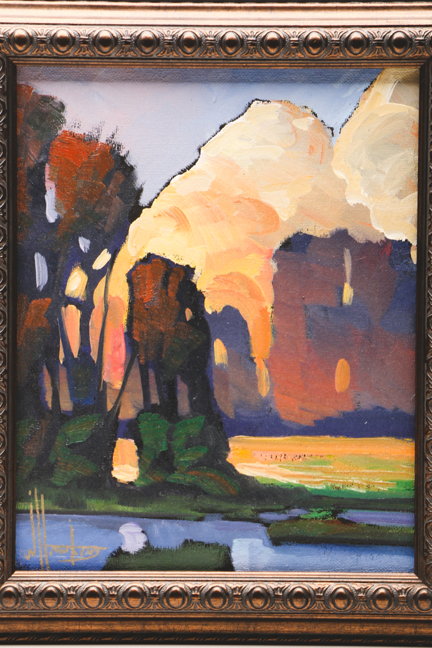 William Hawkins Oil Painting on Canvas Board of Western Landscape