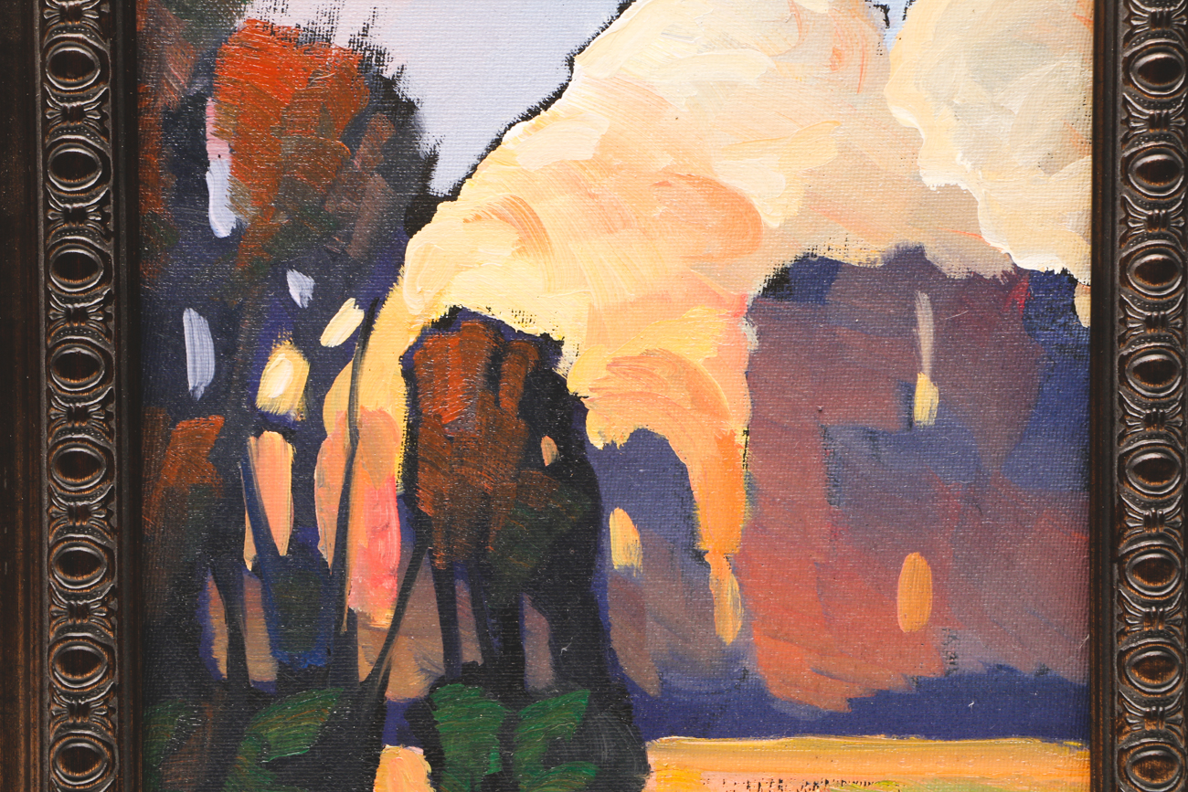 William Hawkins Oil Painting on Canvas Board of Western Landscape