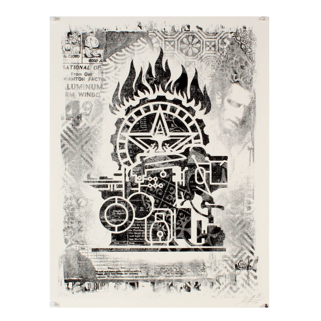 Shepard Fairey 2017 Offset Print "Damaged Stencil Series, Printing Press"