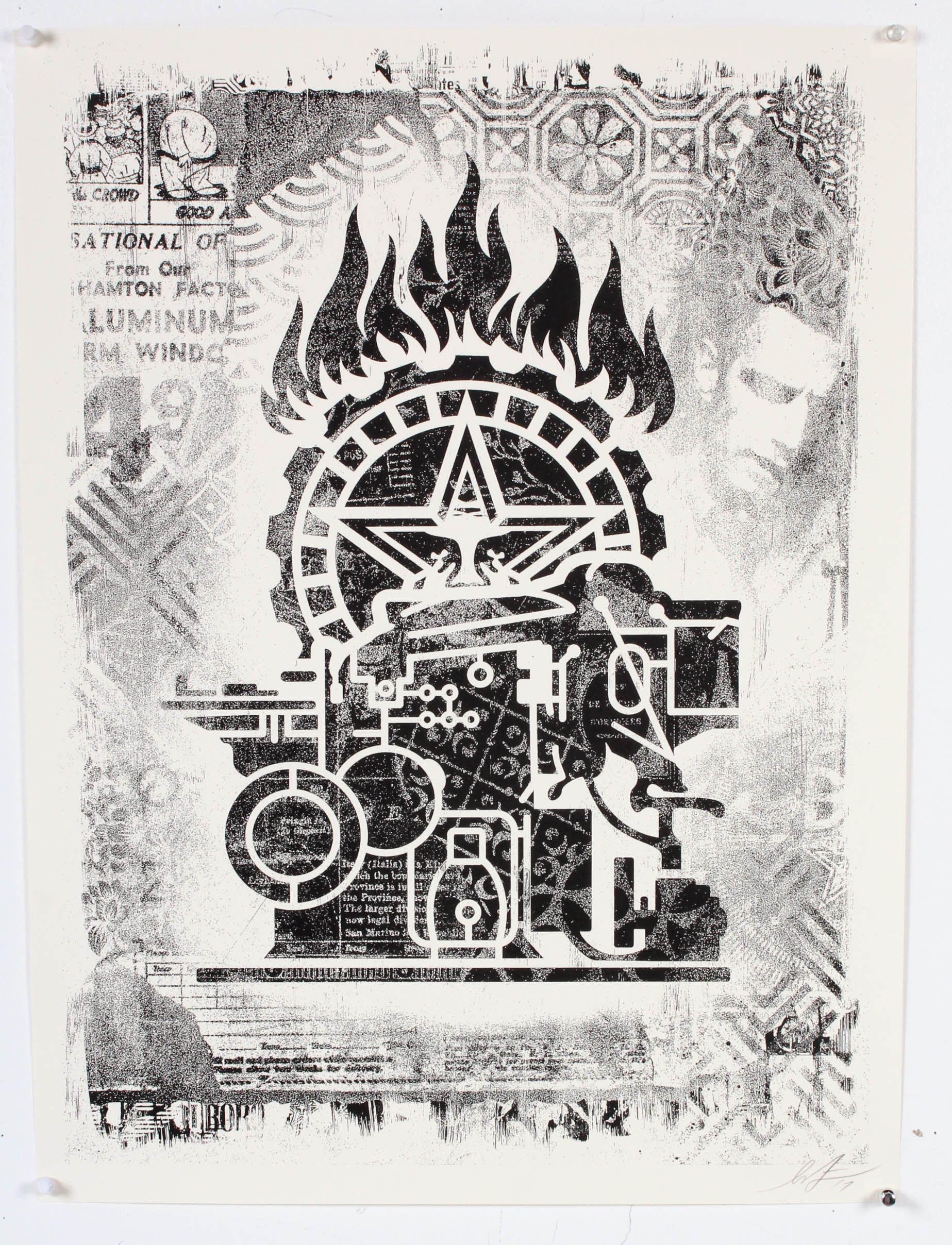 Shepard Fairey 2017 Offset Print "Damaged Stencil Series, Printing Press"