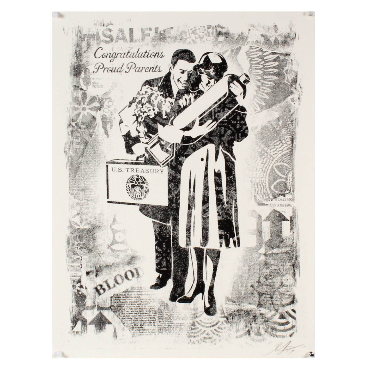Shepard Fairey 2017 Offset Print "Damaged Stencil Series, Proud Parents"