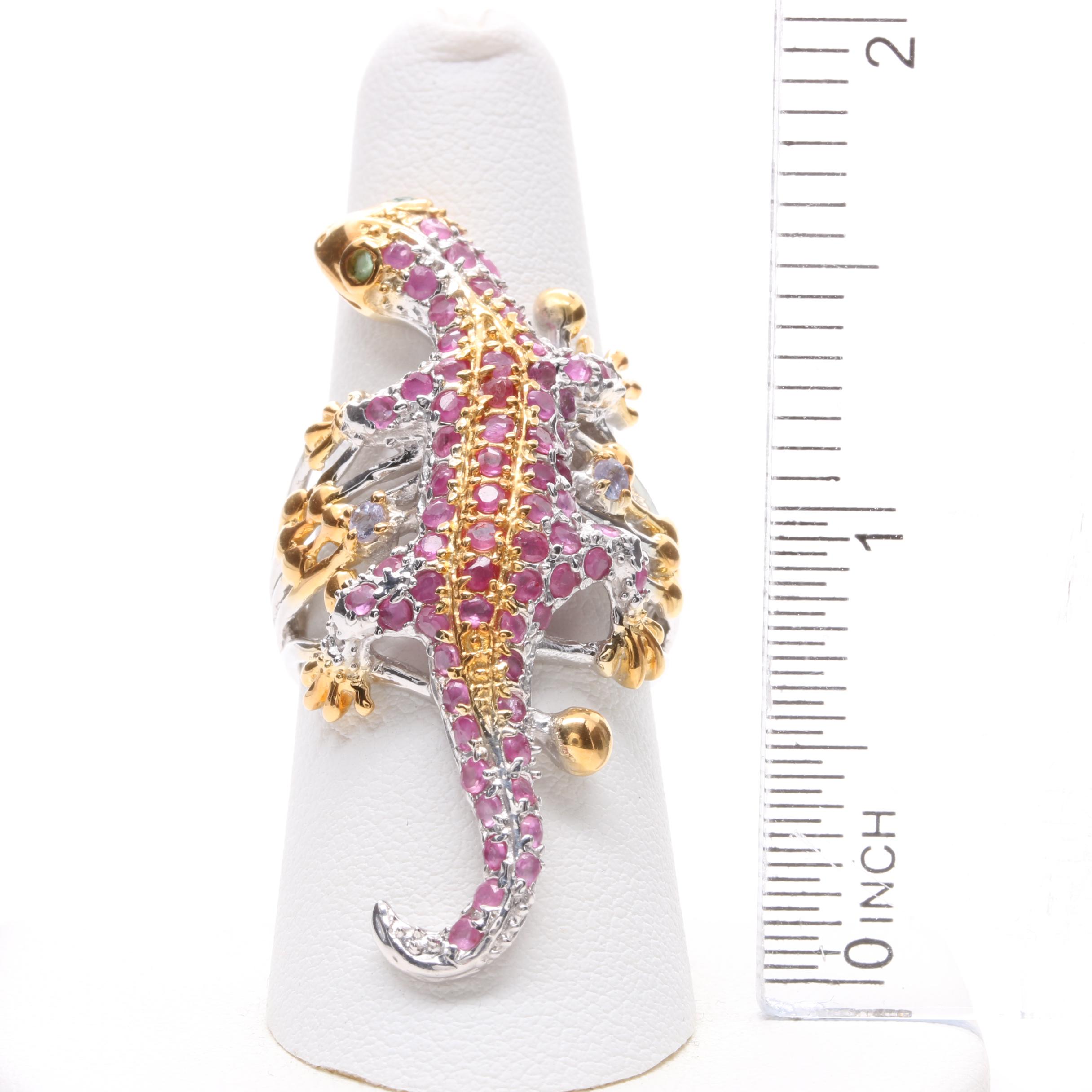 Sterling Silver Ruby, Emerald and Tanzanite Salamander Ring