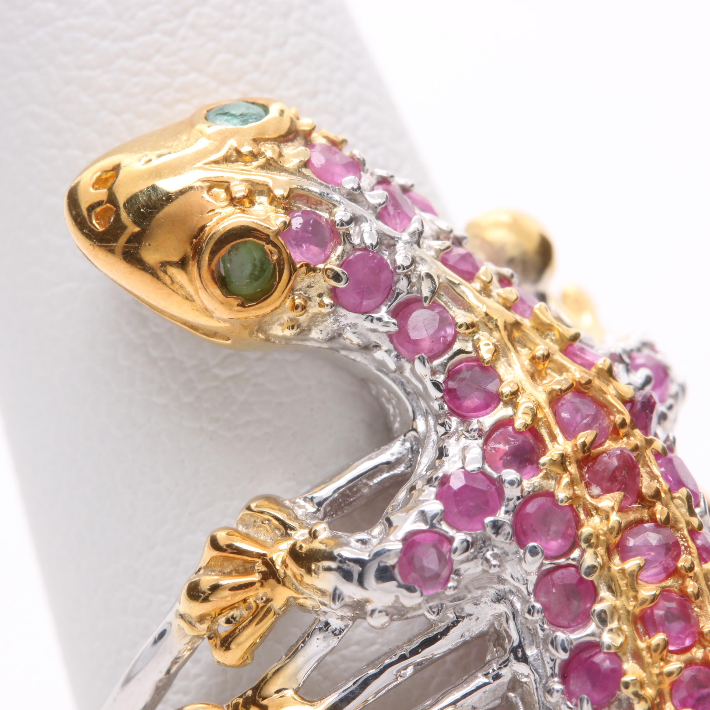 Sterling Silver Ruby, Emerald and Tanzanite Salamander Ring