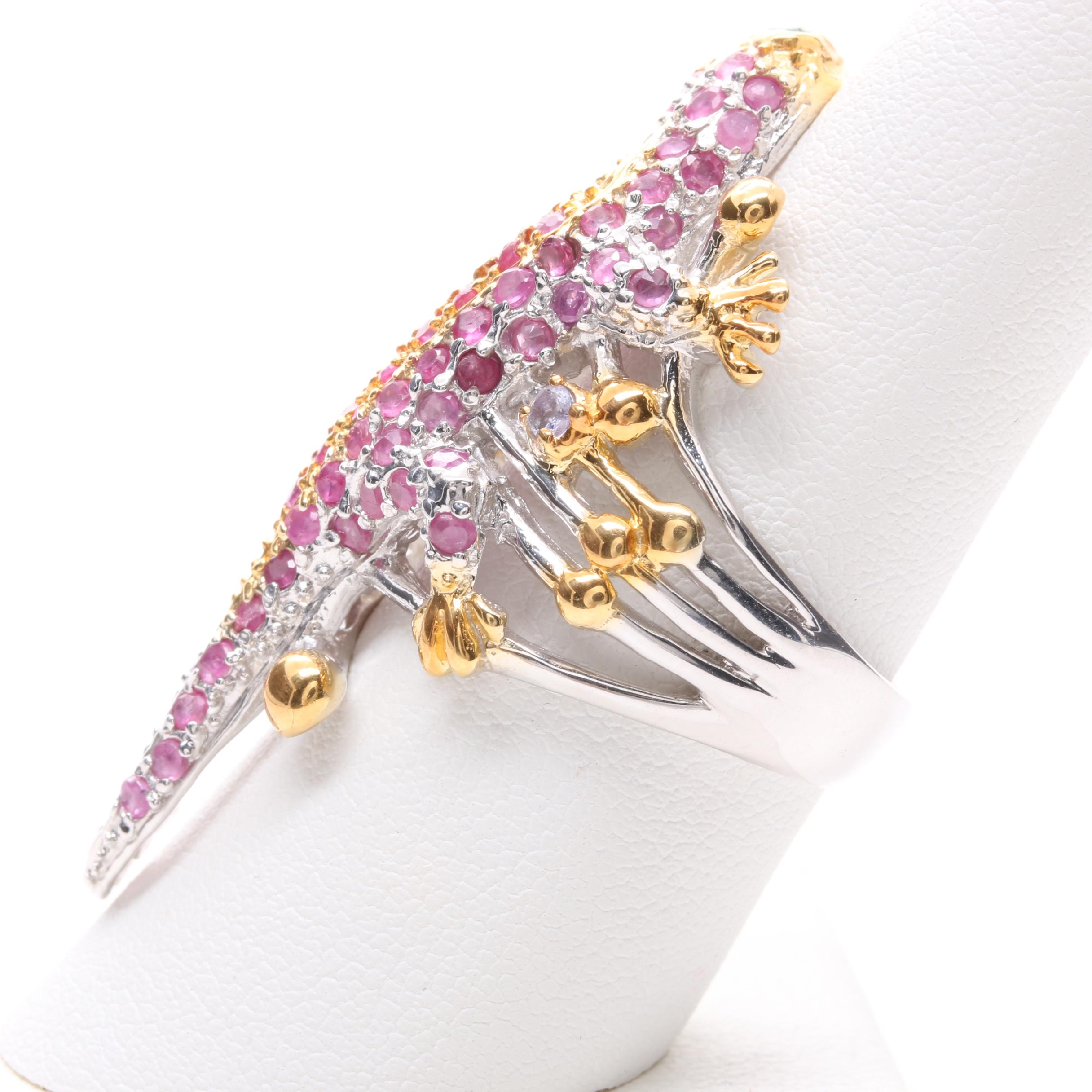 Sterling Silver Ruby, Emerald and Tanzanite Salamander Ring