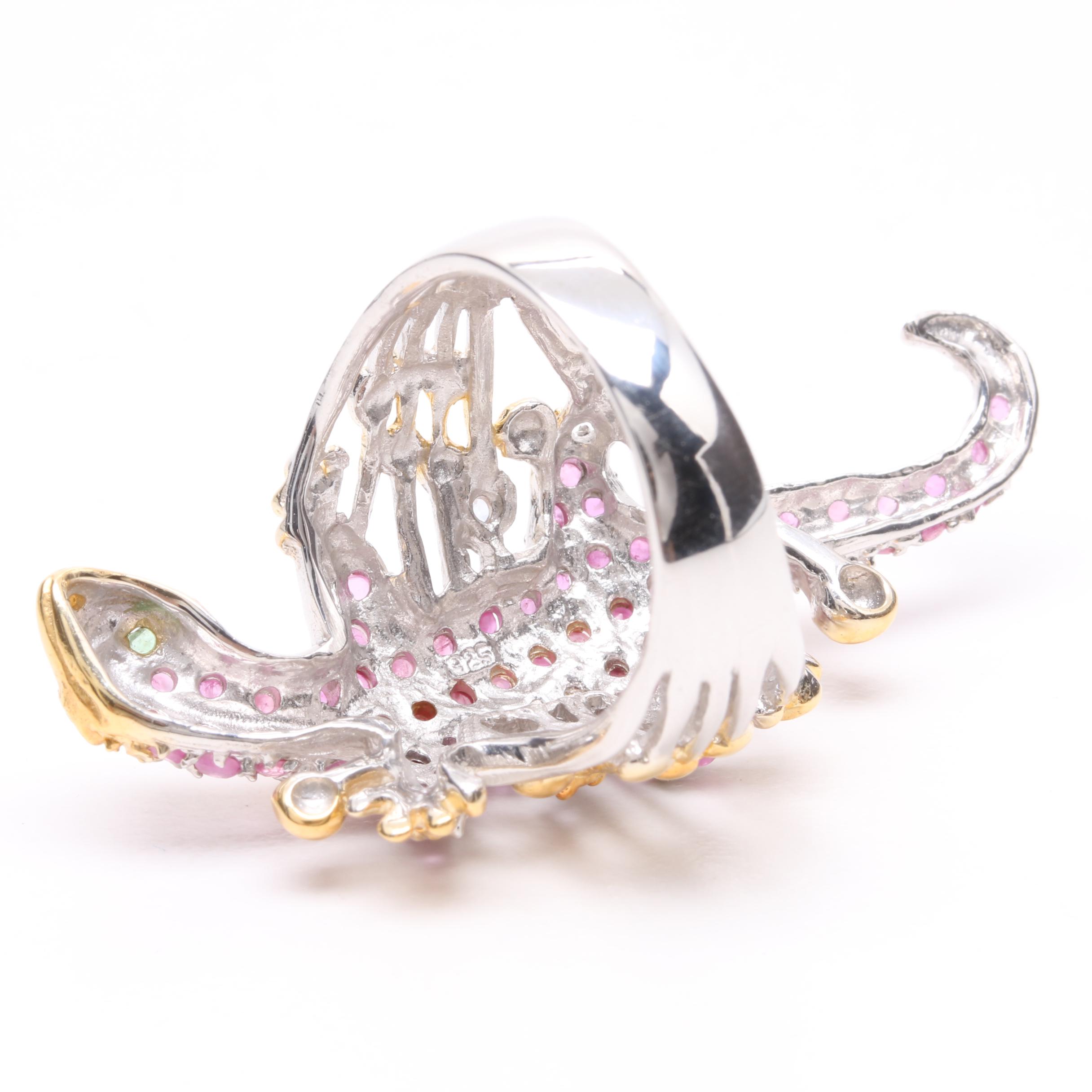 Sterling Silver Ruby, Emerald and Tanzanite Salamander Ring